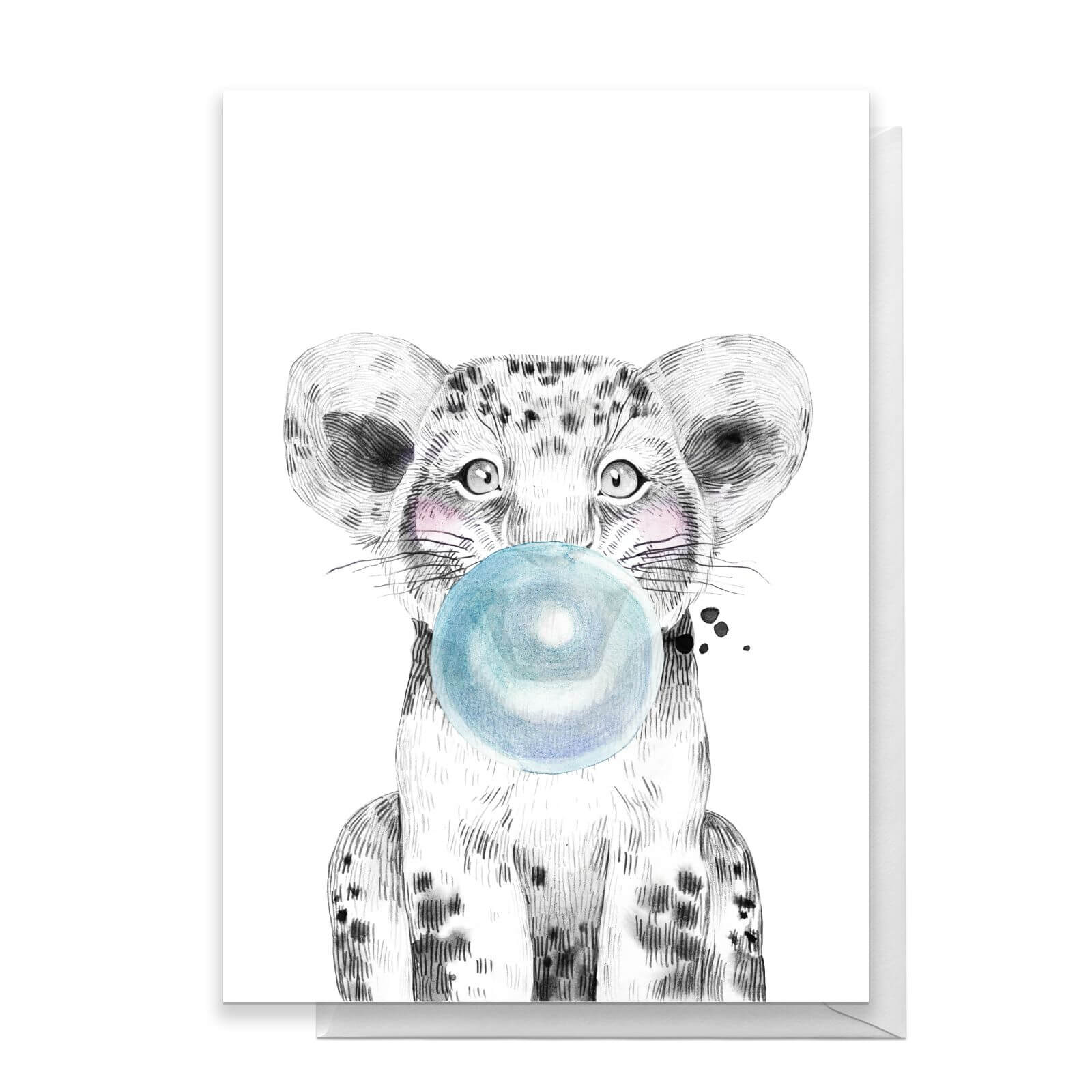 Lion Cub Blue Bubblegum Greetings Card - Standard Card
