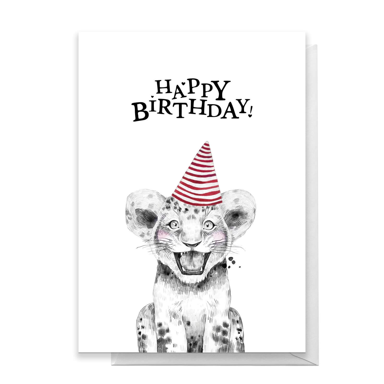 Happy Birthday Lion Cub Hat Greetings Card - Large Card