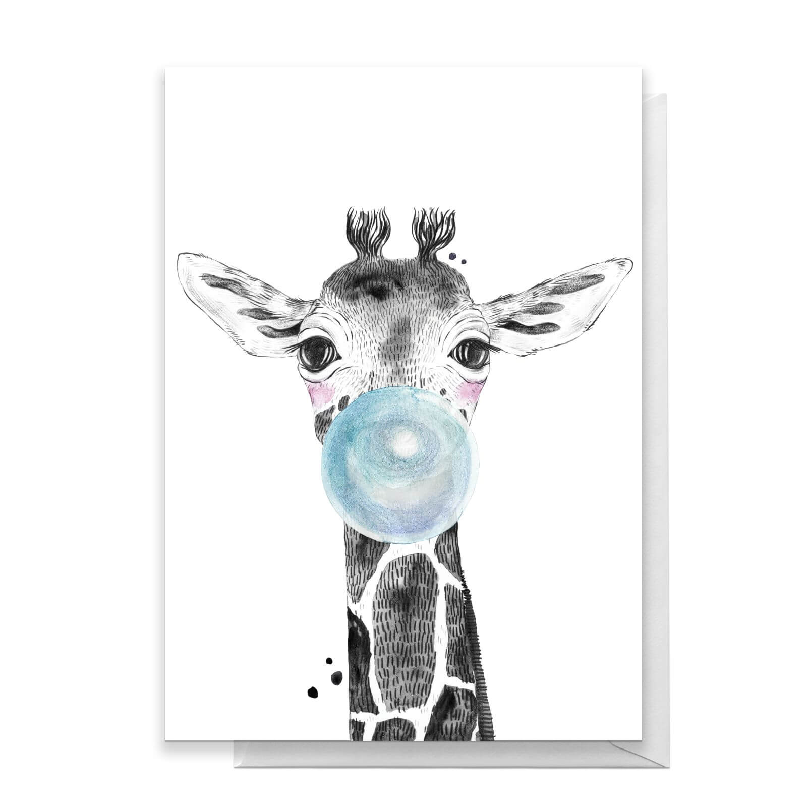 Giraffe Blue Bubblegum Greetings Card - Standard Card