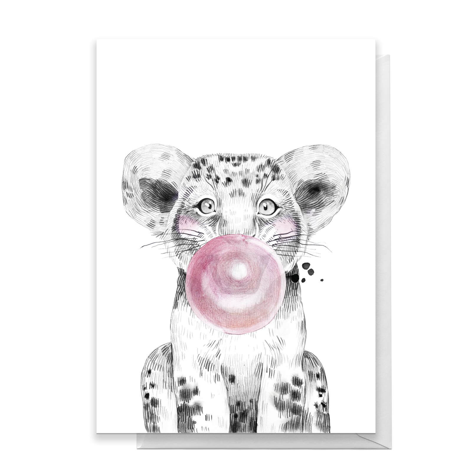 Lion Cub Pink Bubblegum Greetings Card - Standard Card