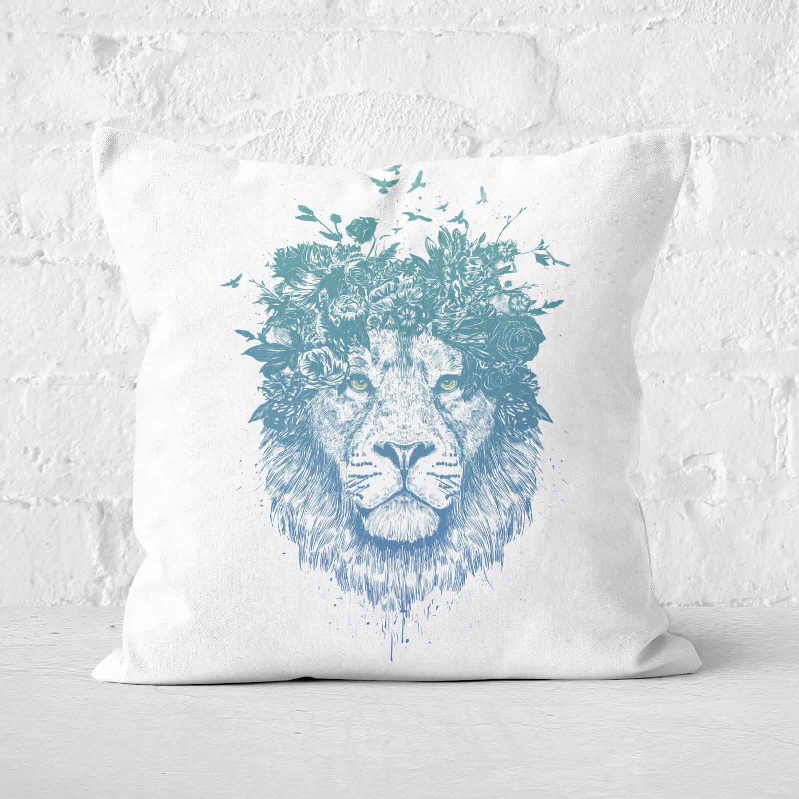 Floral Lion Cushion Square Cushion - 50x50cm - Soft Touch