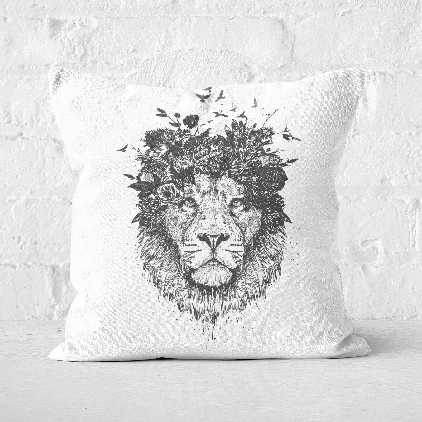 Floral Lion Black & White Cushion Square Cushion - 60x60cm - Soft Touch