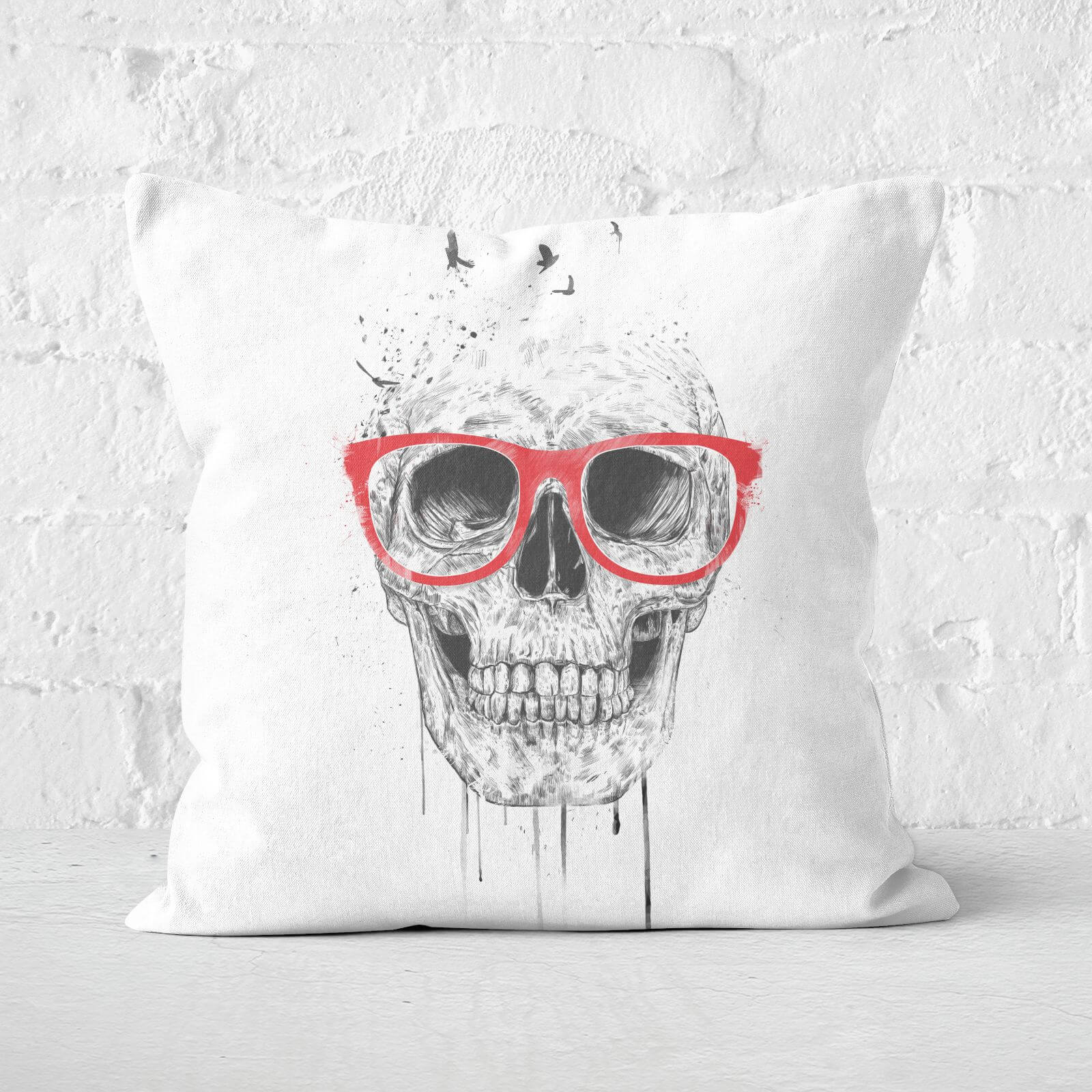 Skull With Red Glasses Cushion Square Cushion - 60x60cm - Soft Touch