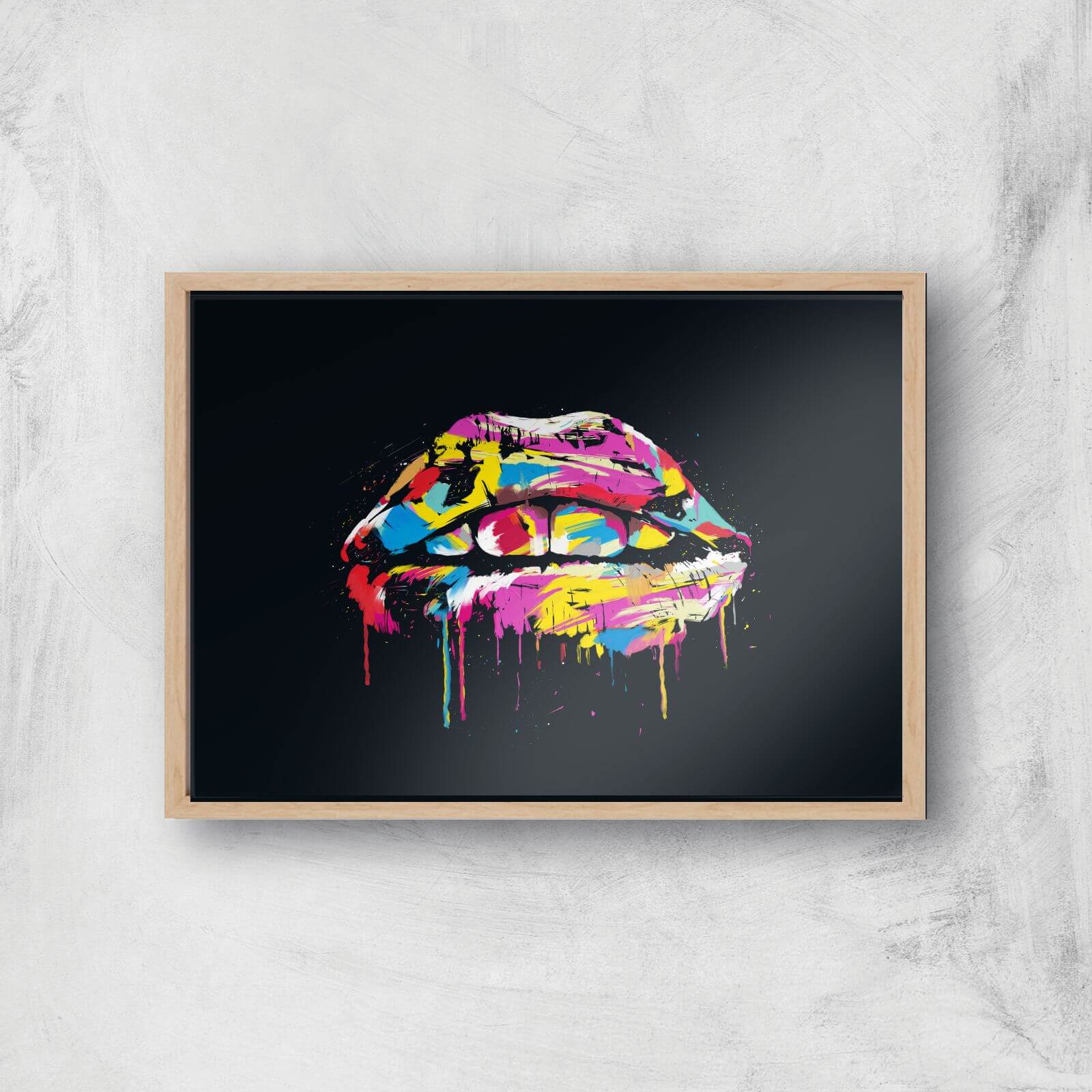 Colorful Lips Print Giclee Art Print - A3 - Wooden Frame