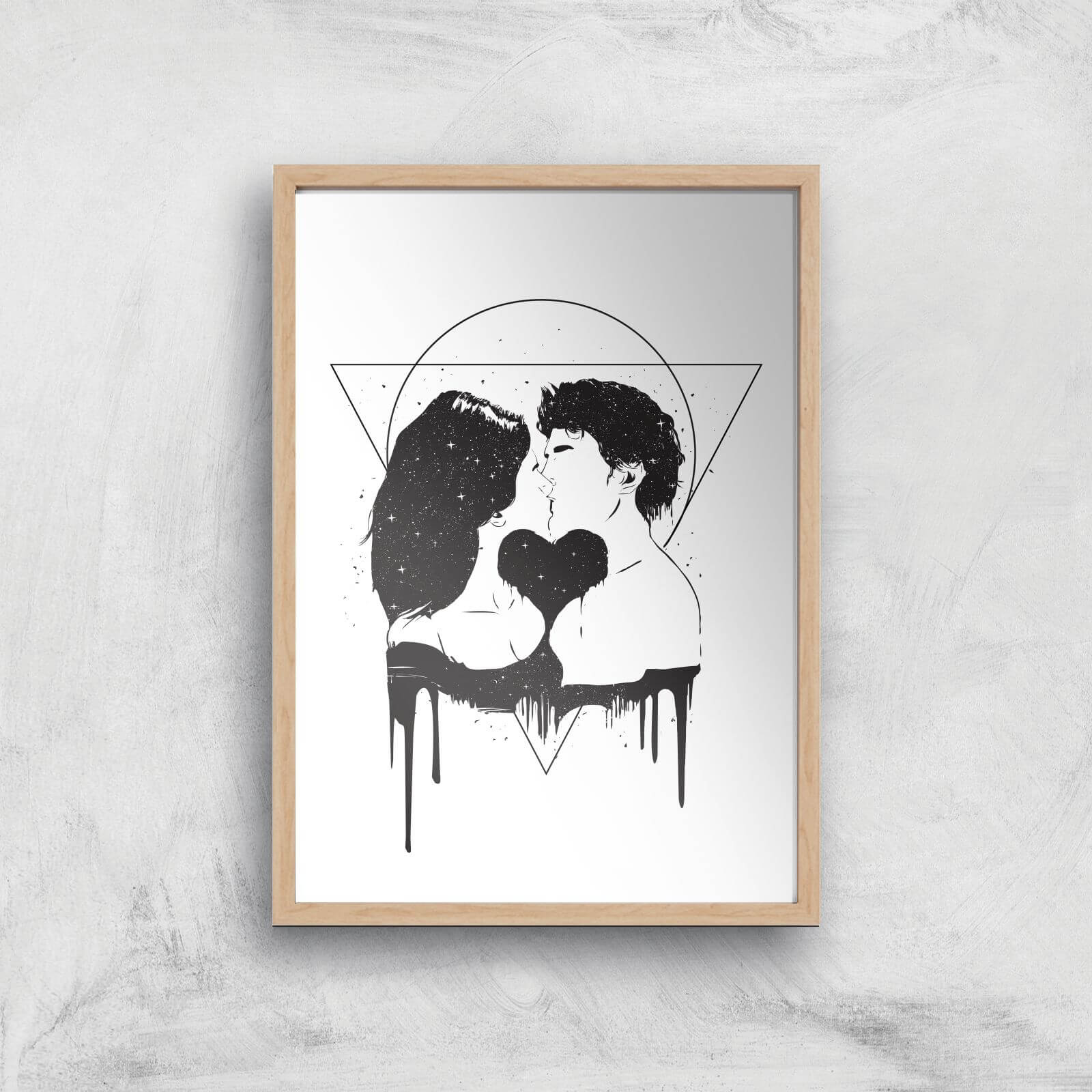 Cosmic Love Black & White Print Giclee Art Print - A2 - Wooden Frame