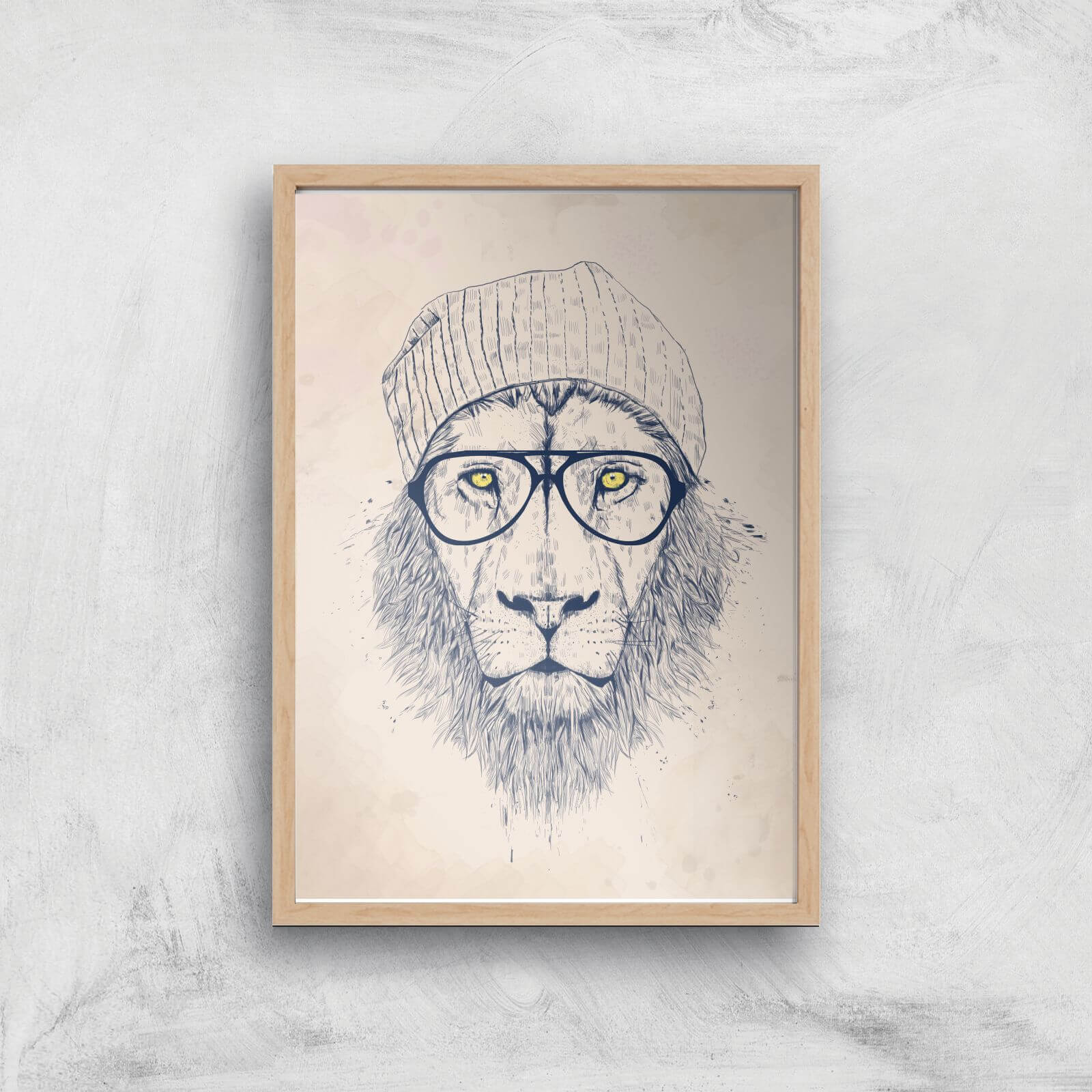 Cool Lion Print Giclee Art Print - A4 - Wooden Frame
