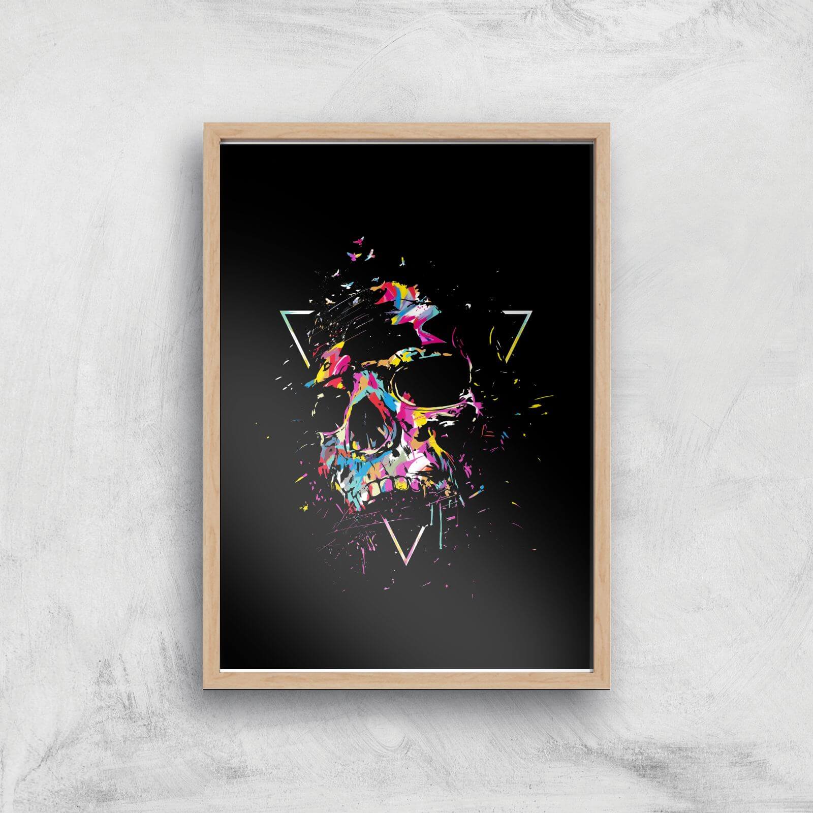 Skull Print Giclee Art Print - A4 - Wooden Frame