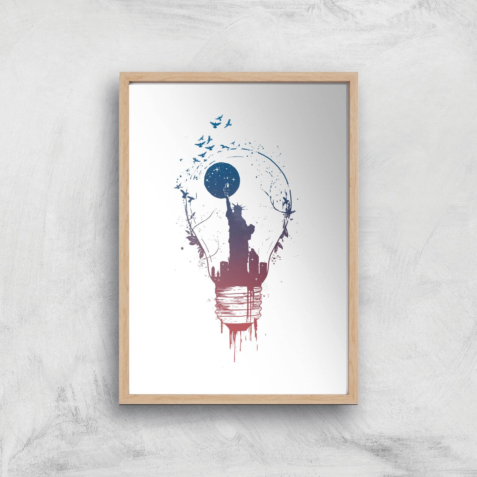 Big City Lights Print Giclee Art Print - A3 - Wooden Frame