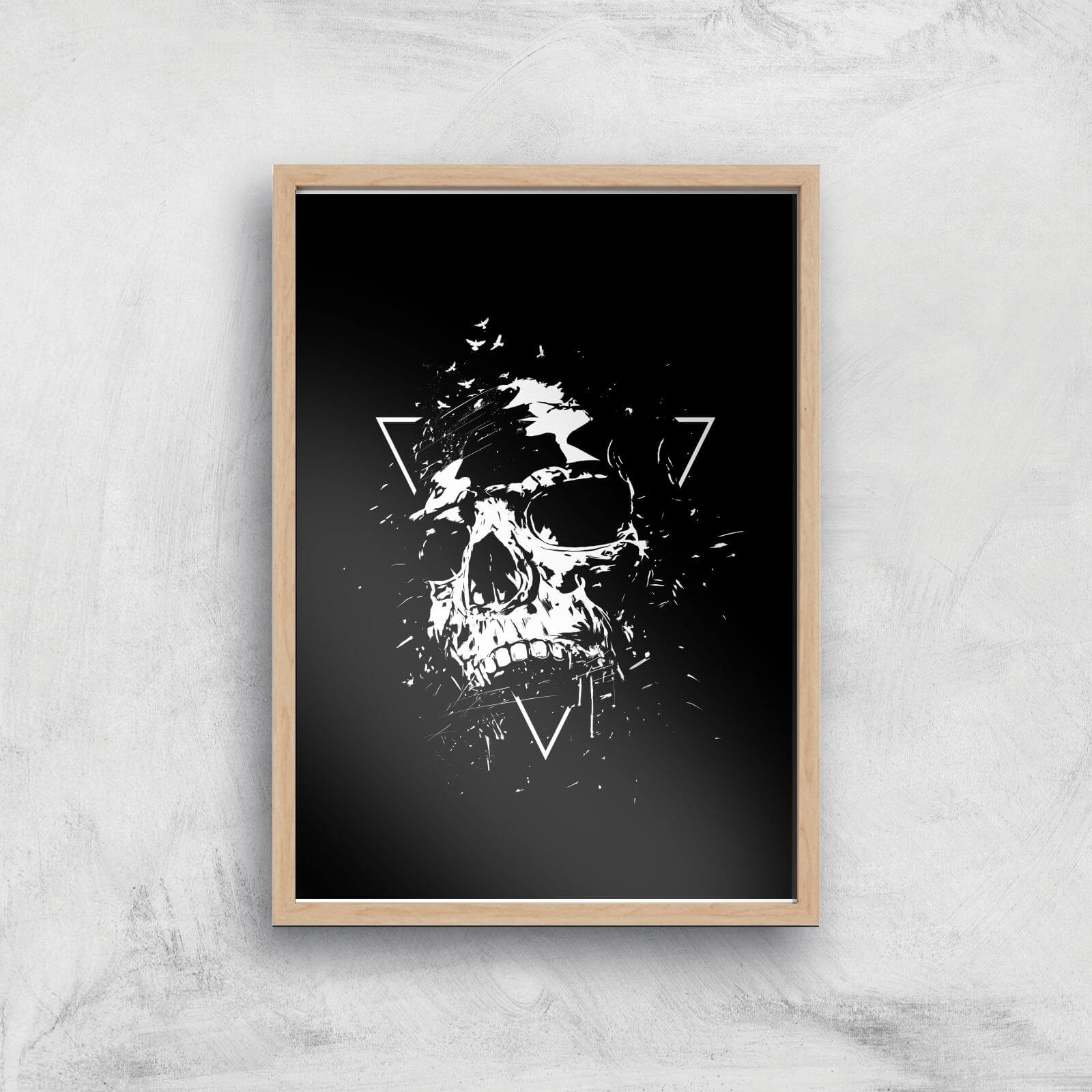 Skull Black & White Print Giclee Art Print - A4 - Wooden Frame