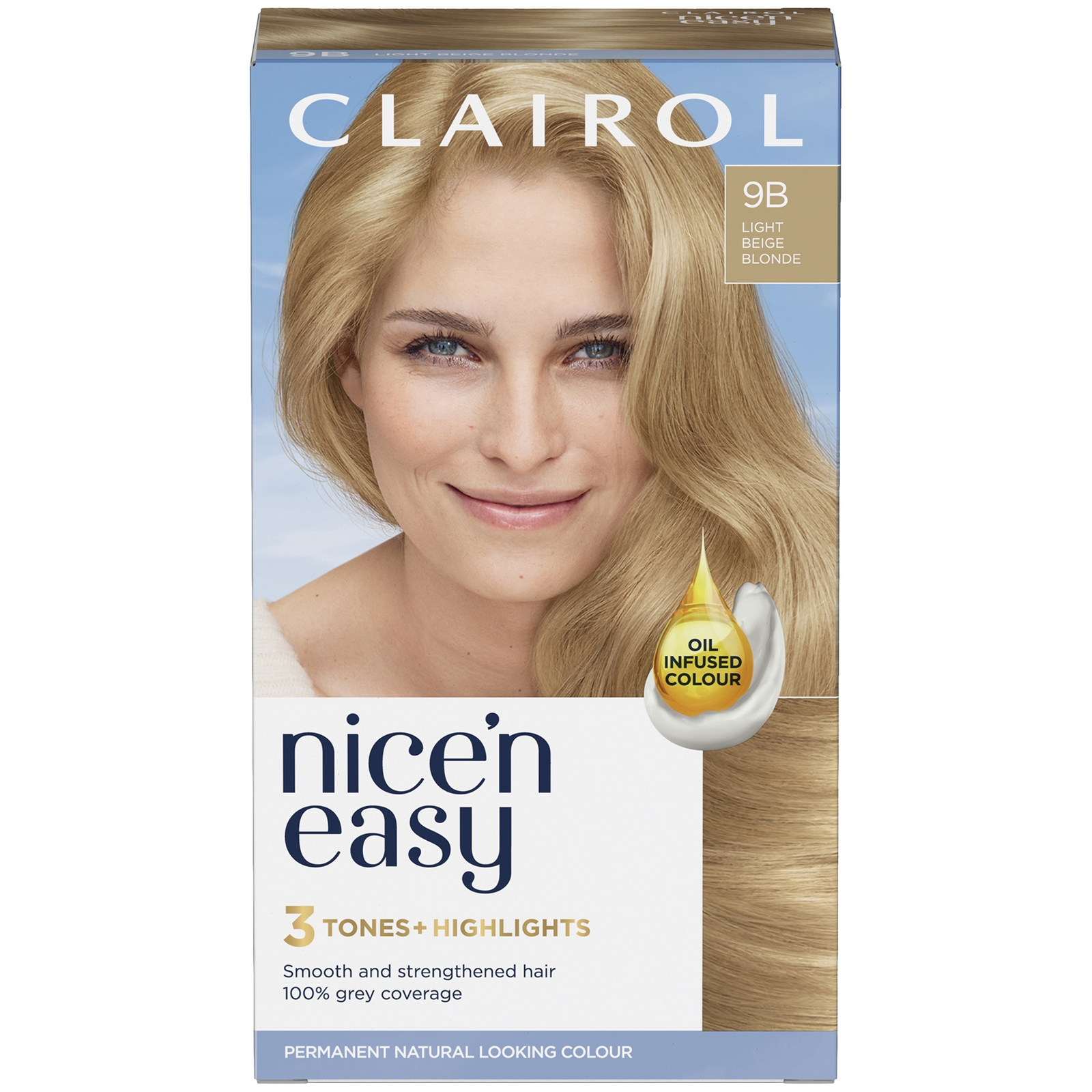 CLAIROL NICE' N EASY CRÈME NATURAL LOOKING OIL INFUSED PERMANENT HAIR DYE 177ML (VARIOUS SHADES) - 9B LIGHT  