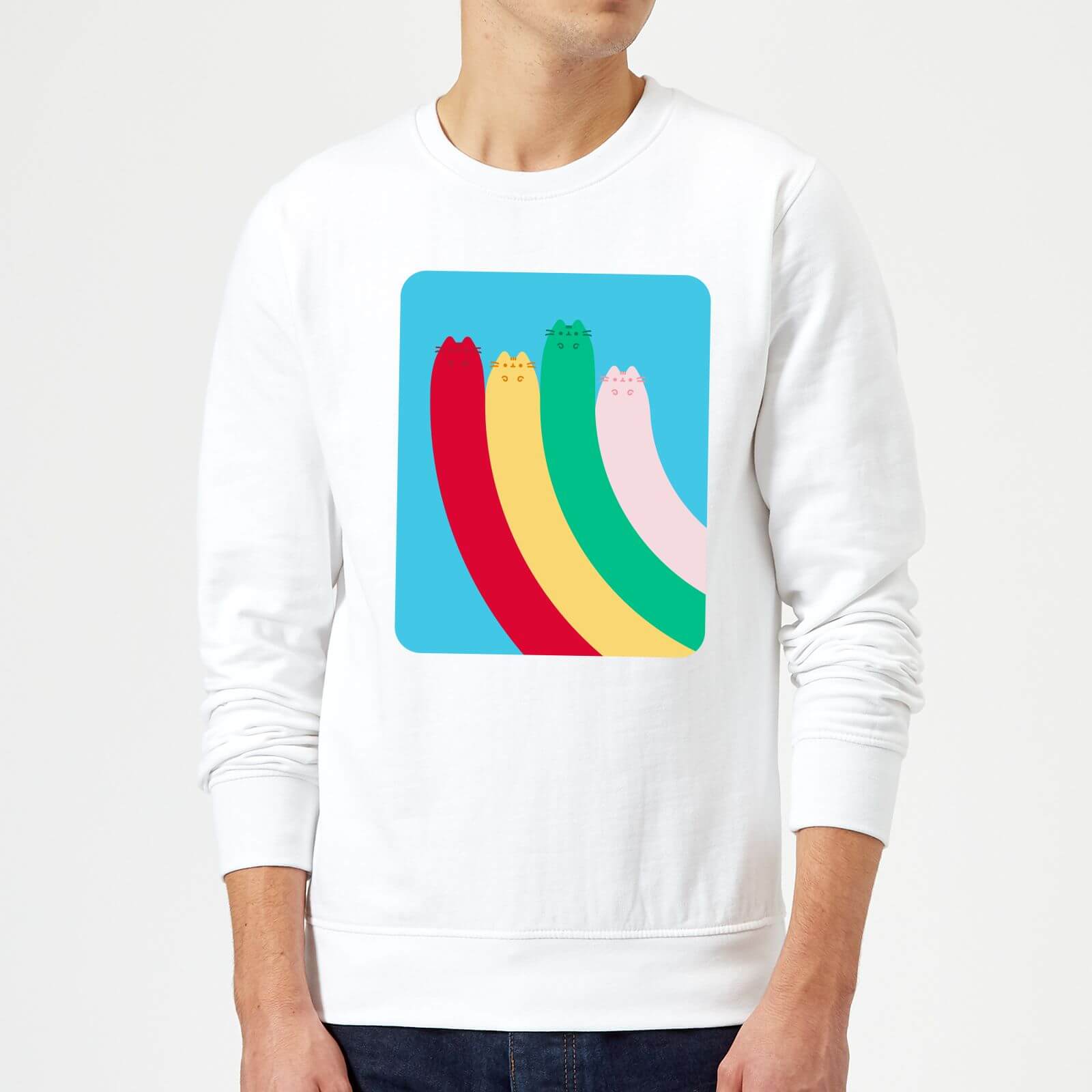 Pusheen Half Rainbow Rectangular Print Sweatshirt - White - 3XL - Blanc