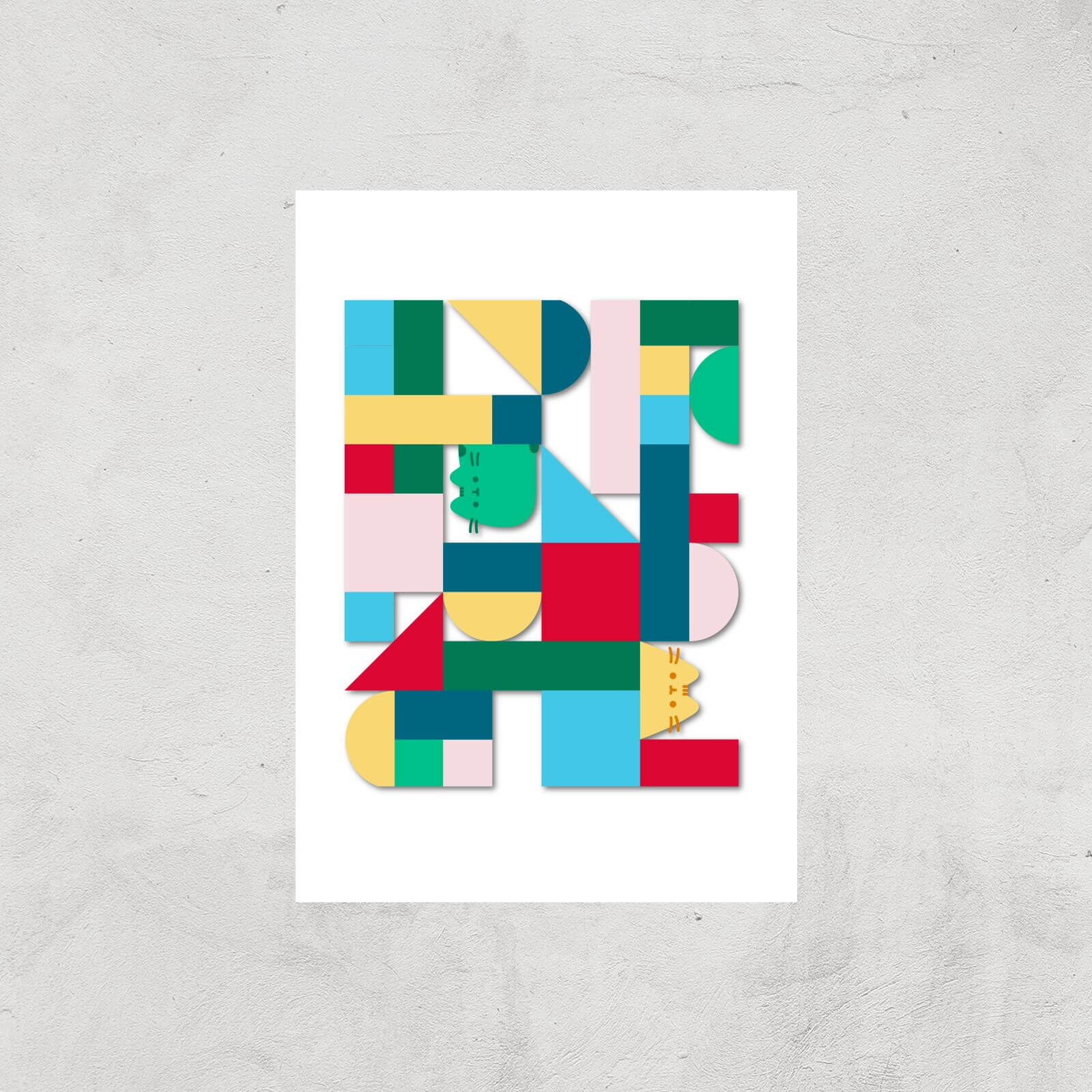 Pusheen Geometric Block Print Giclee Art Print - A2 - Print Only