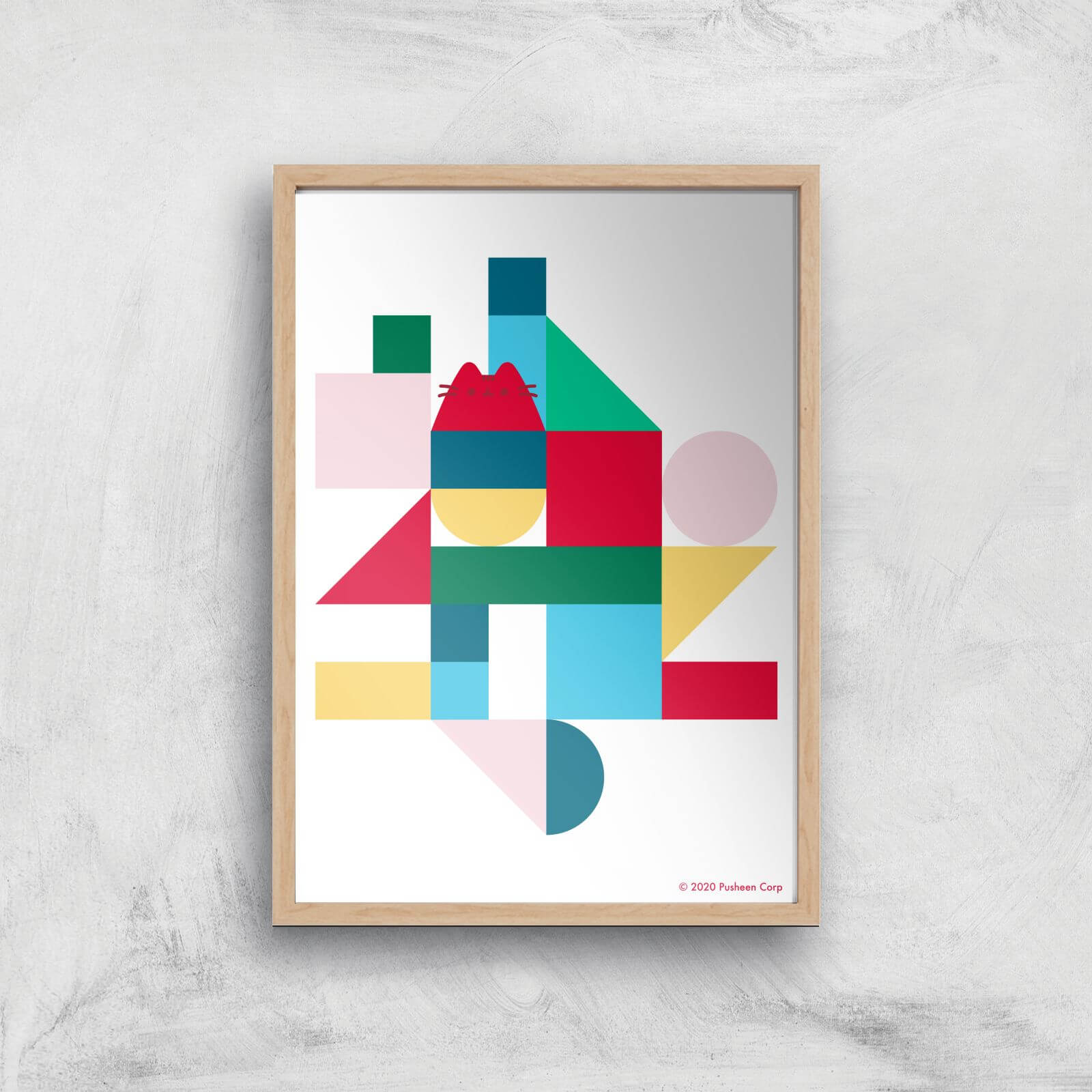 Pusheen Geometric Giclee Art Print - A4 - Wooden Frame