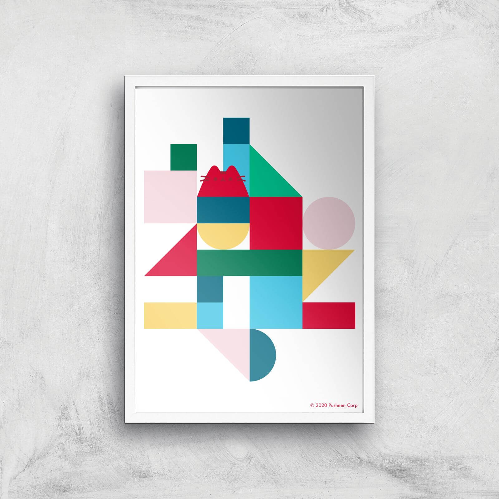 Pusheen Geometric Giclee Art Print - A3 - White Frame