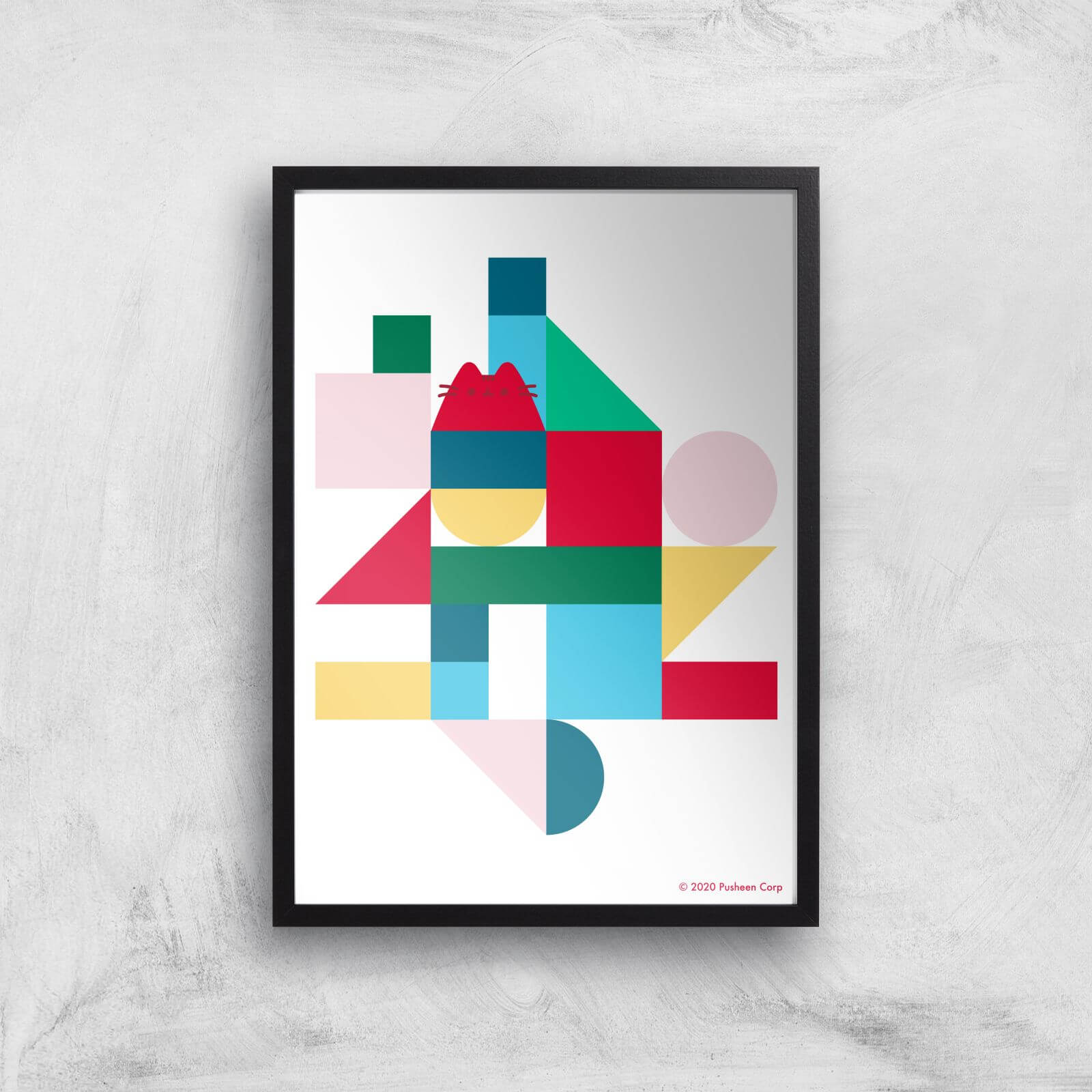 Pusheen Geometric Giclee Art Print - A3 - Black Frame