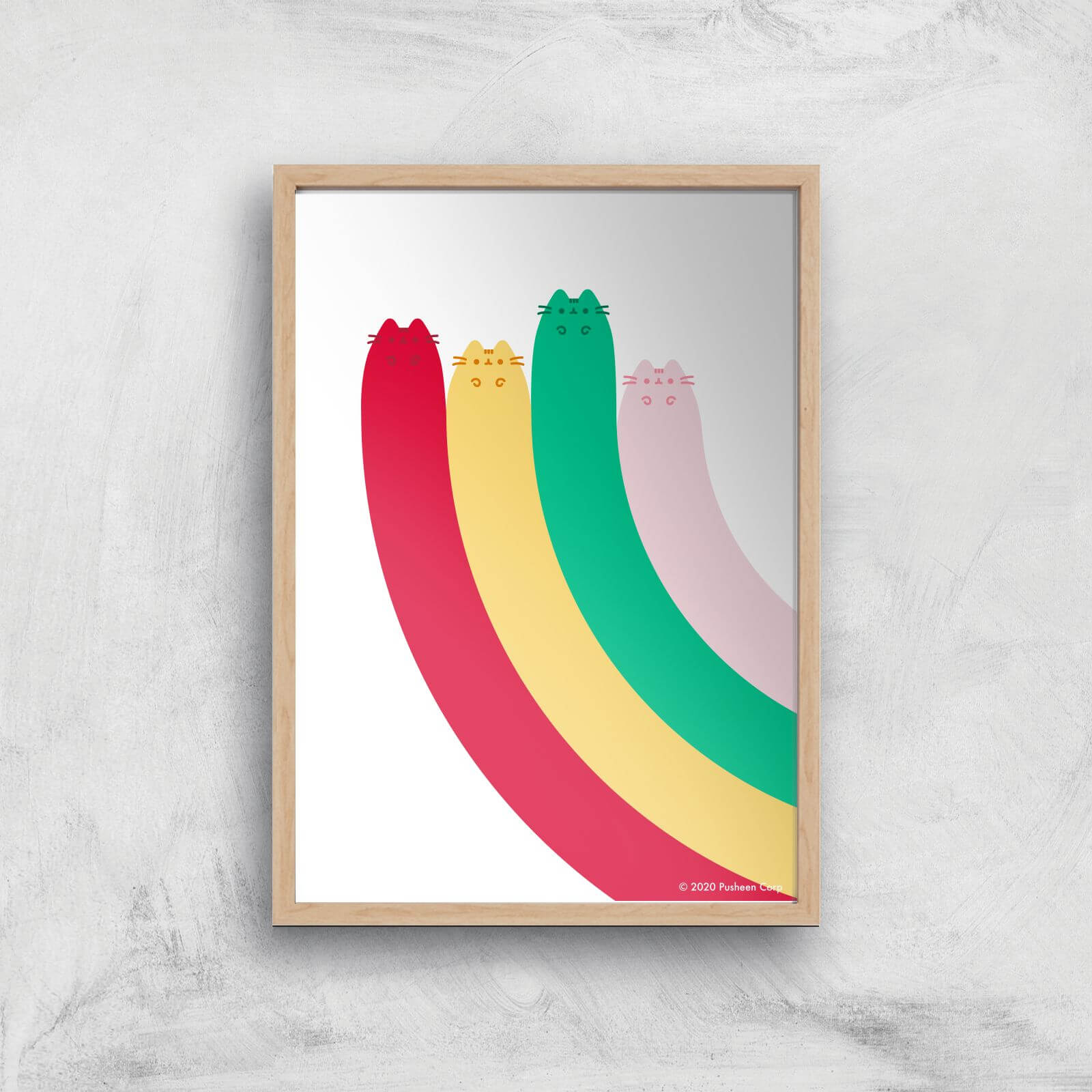Pusheen Half Rainbow Giclee Art Print - A4 - Wooden Frame
