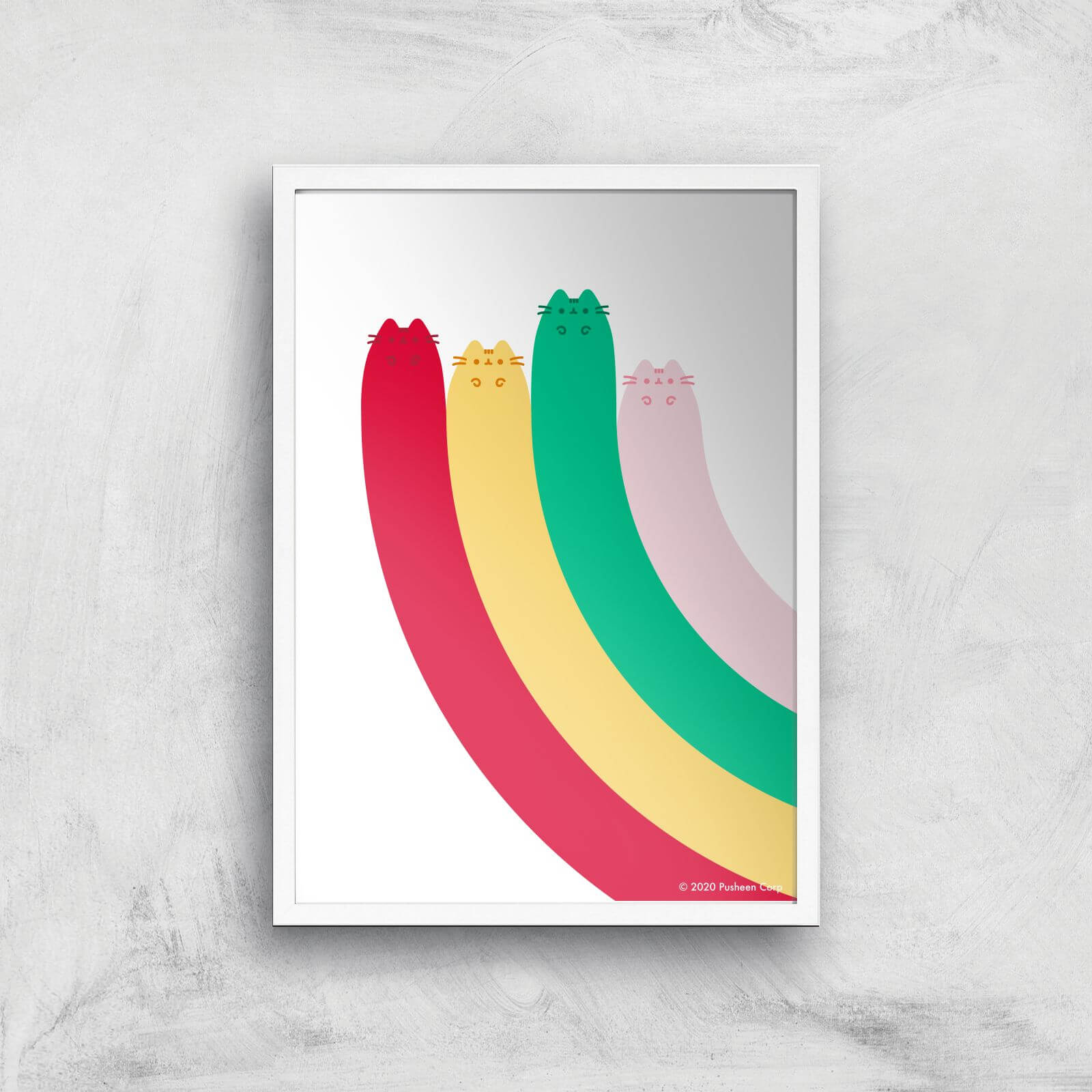 Pusheen Half Rainbow Giclee Art Print - A3 - White Frame