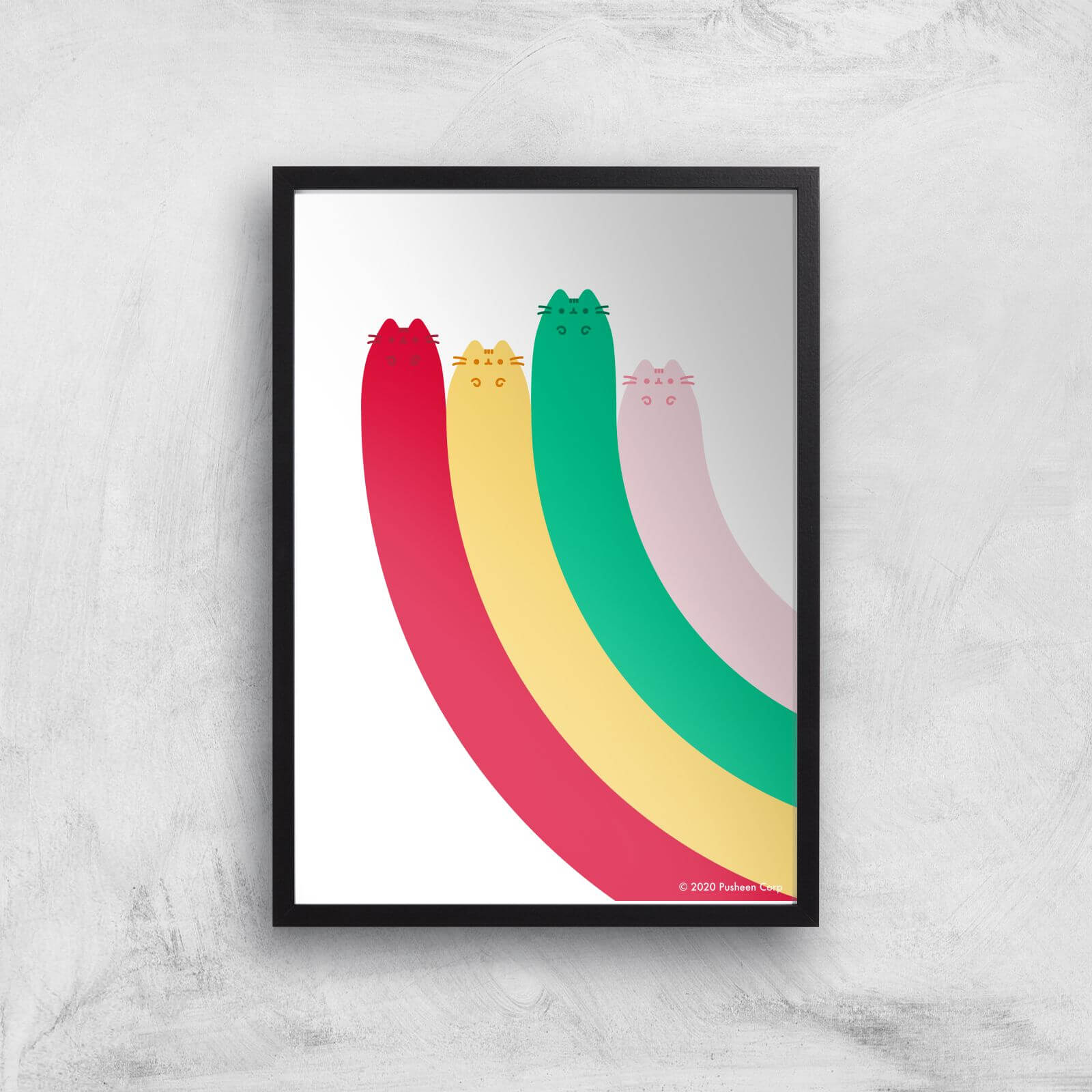 Pusheen Half Rainbow Giclee Art Print - A2 - Black Frame