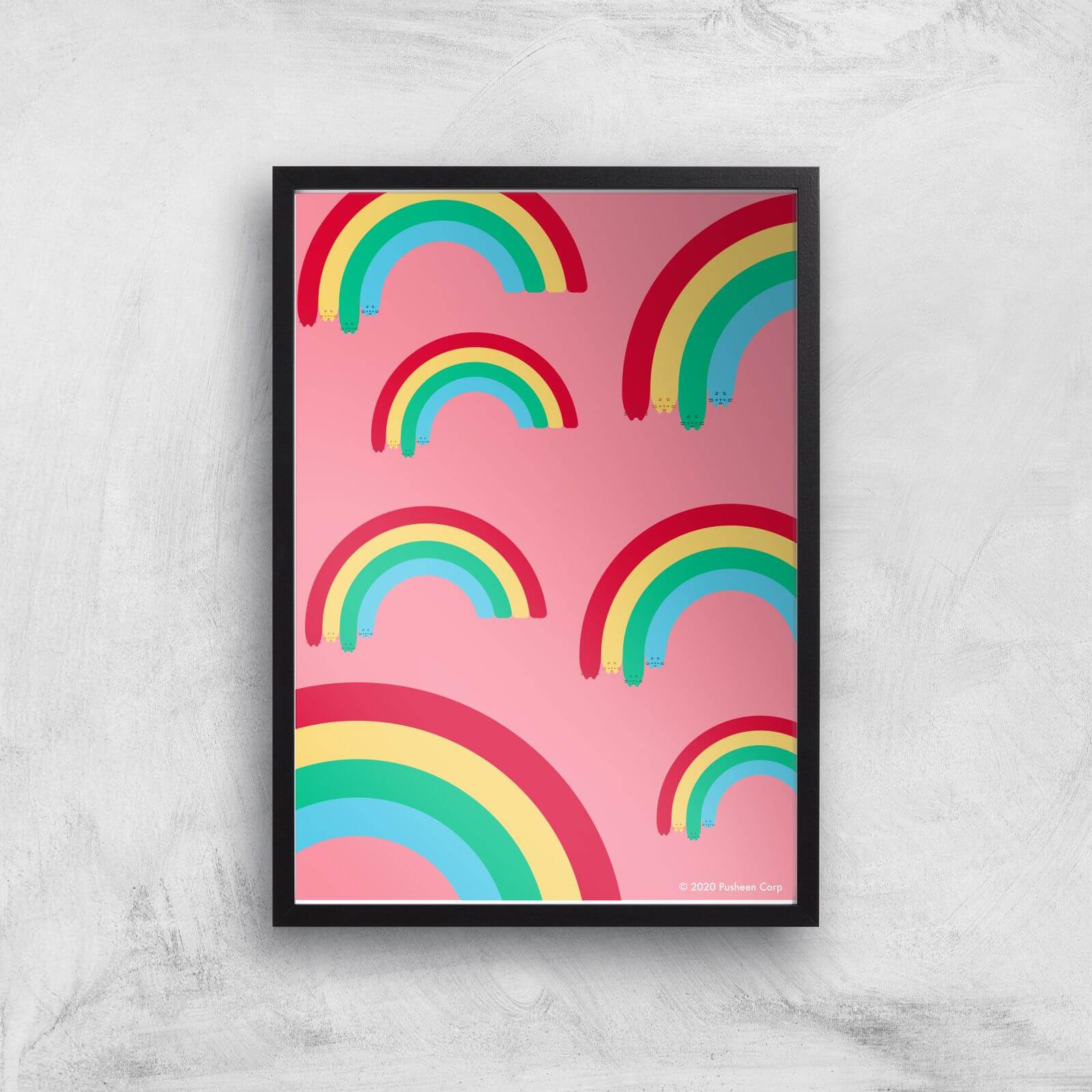 Pusheen Multi Rainbow Giclee Art Print - A3 - Black Frame