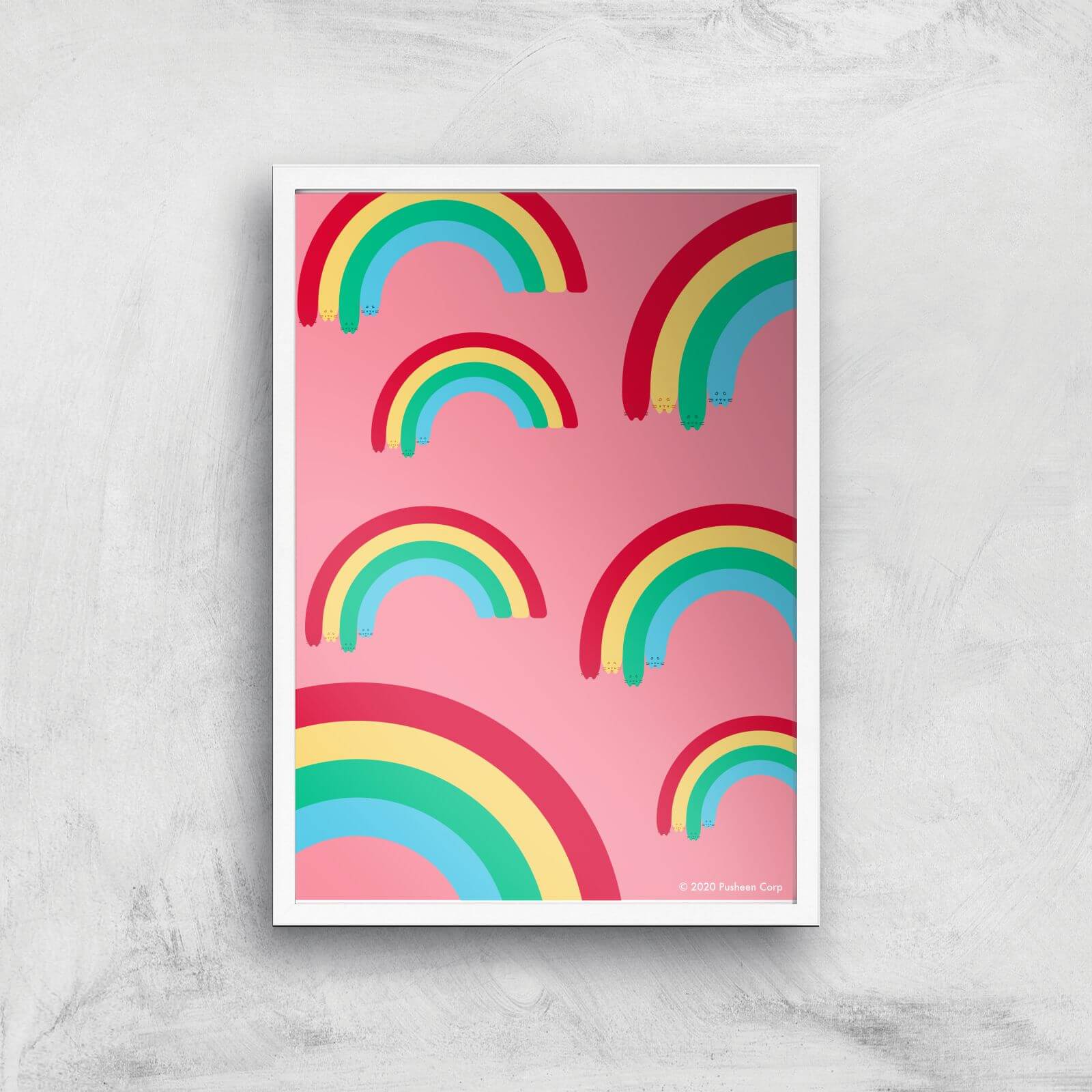 Pusheen Multi Rainbow Giclee Art Print - A2 - White Frame