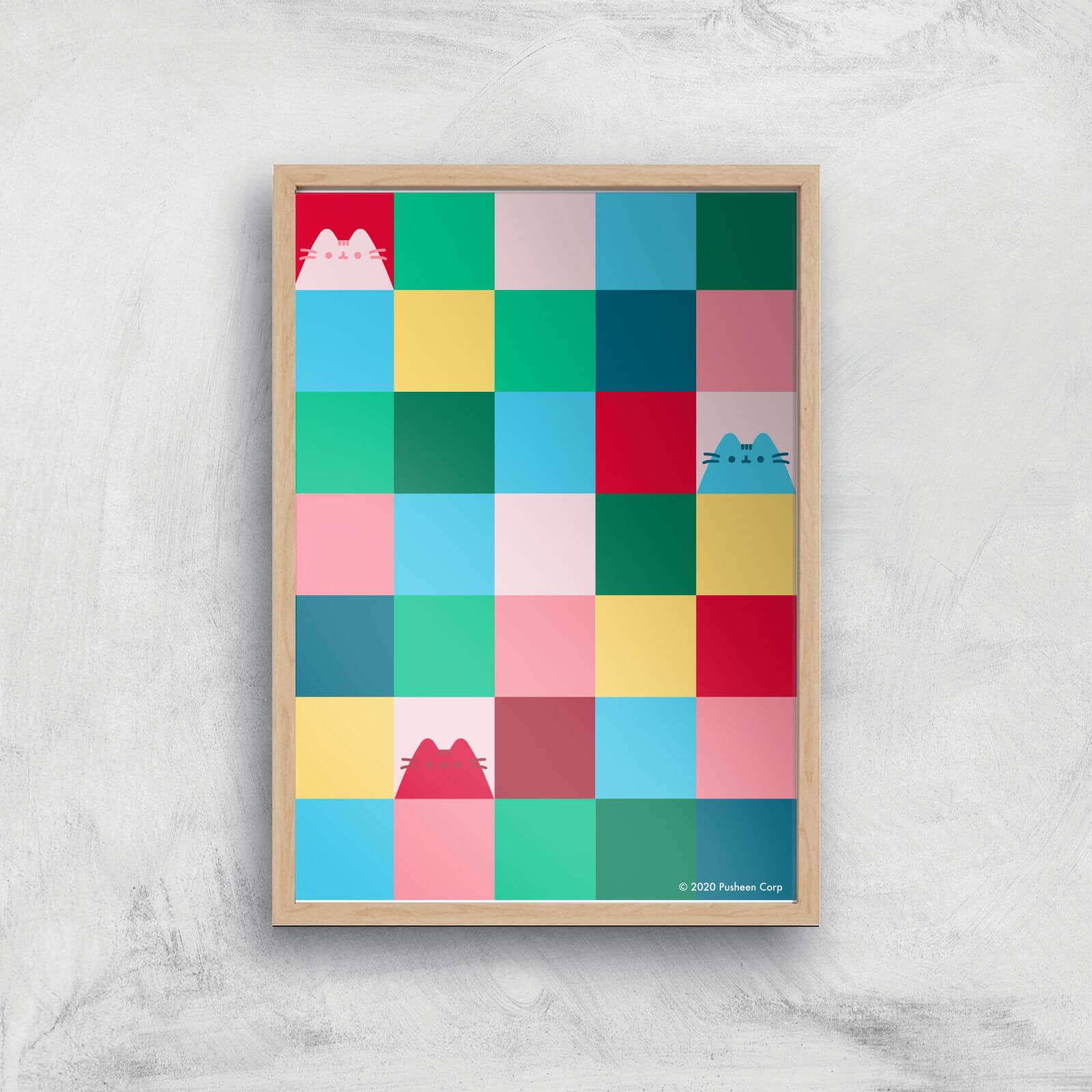 Pusheen Check Giclee Art Print - A3 - Wooden Frame
