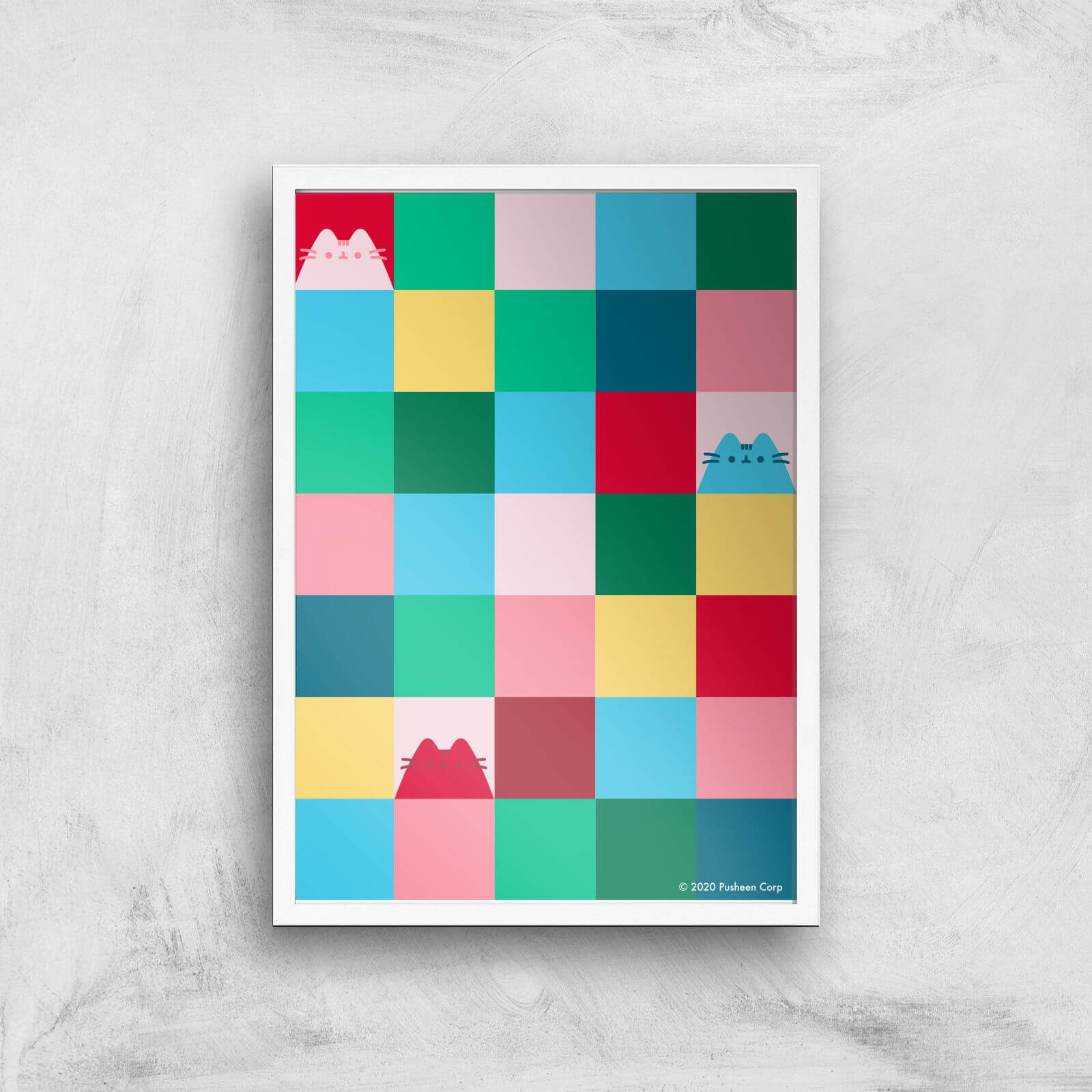 Pusheen Check Giclee Art Print - A3 - White Frame