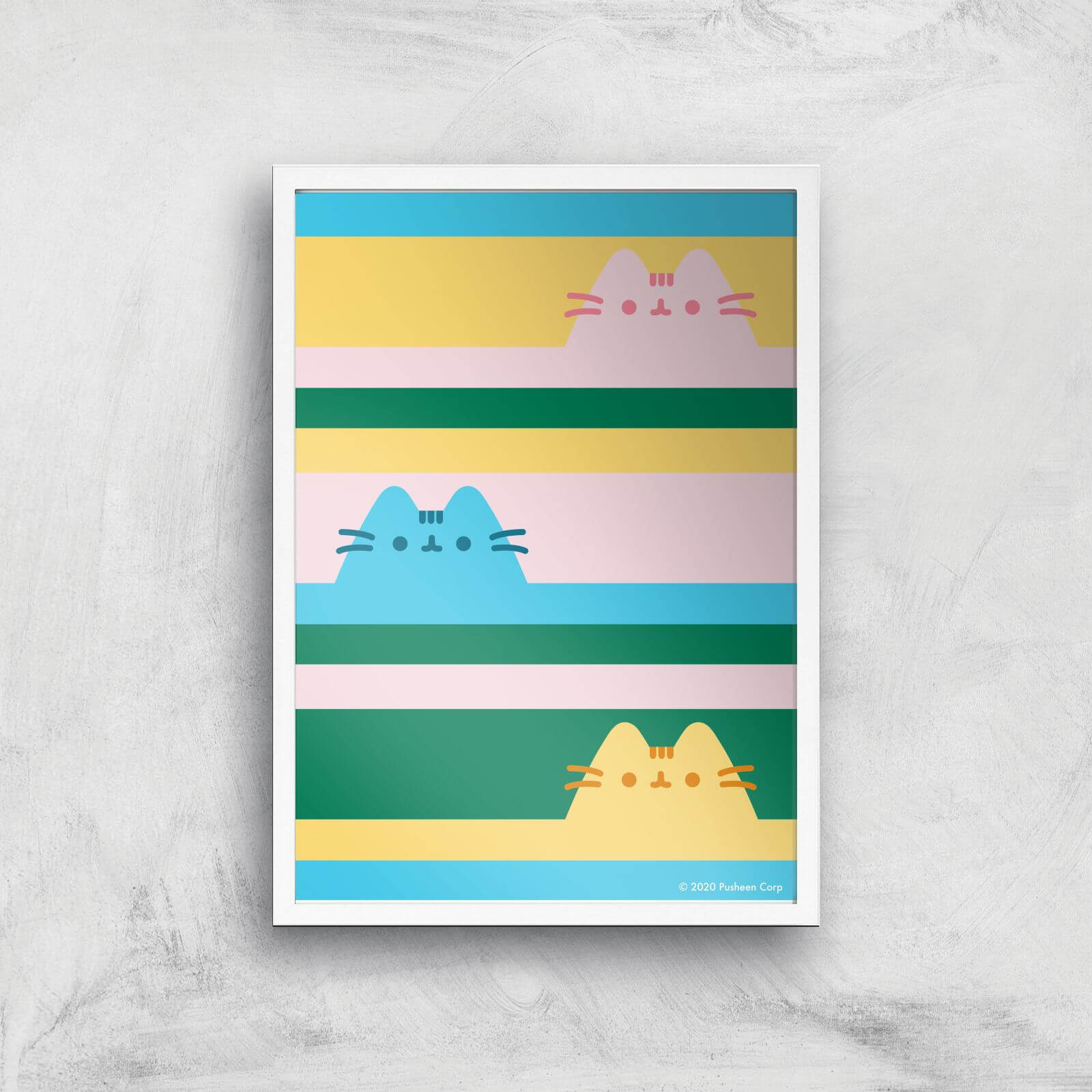 Pusheen Trio Stripes Giclee Art Print - A2 - White Frame
