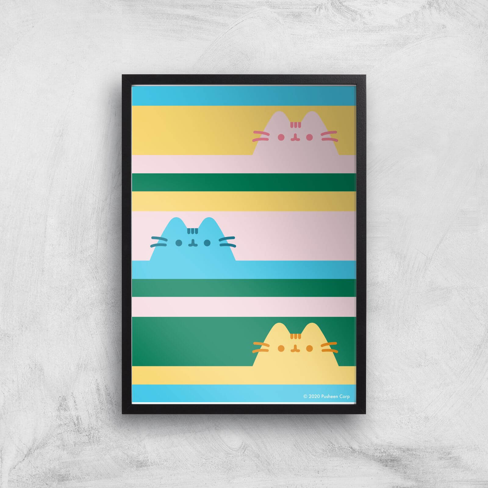 Pusheen Trio Stripes Giclee Art Print - A2 - Black Frame