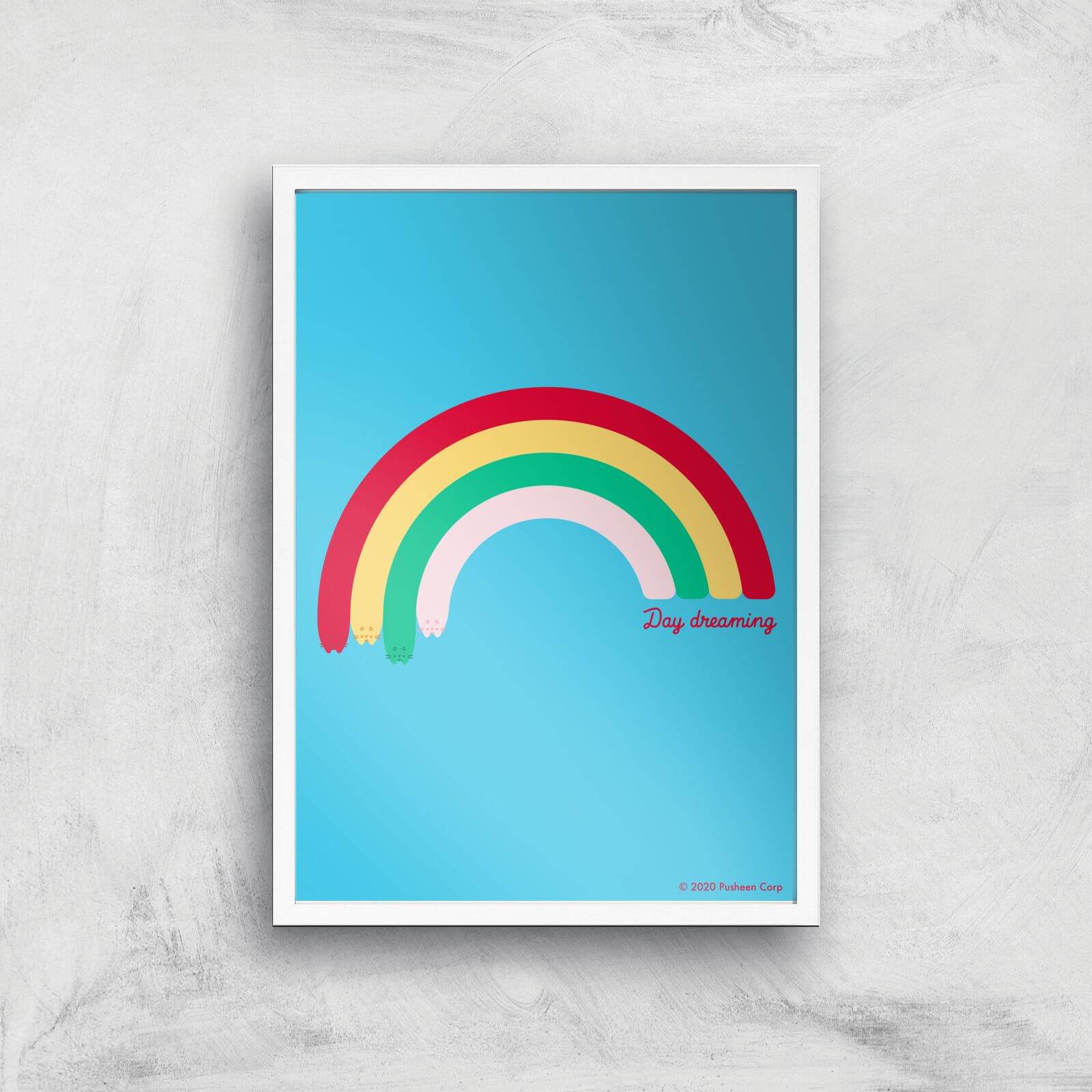 Pusheen Large Rainbow Giclee Art Print - A3 - White Frame