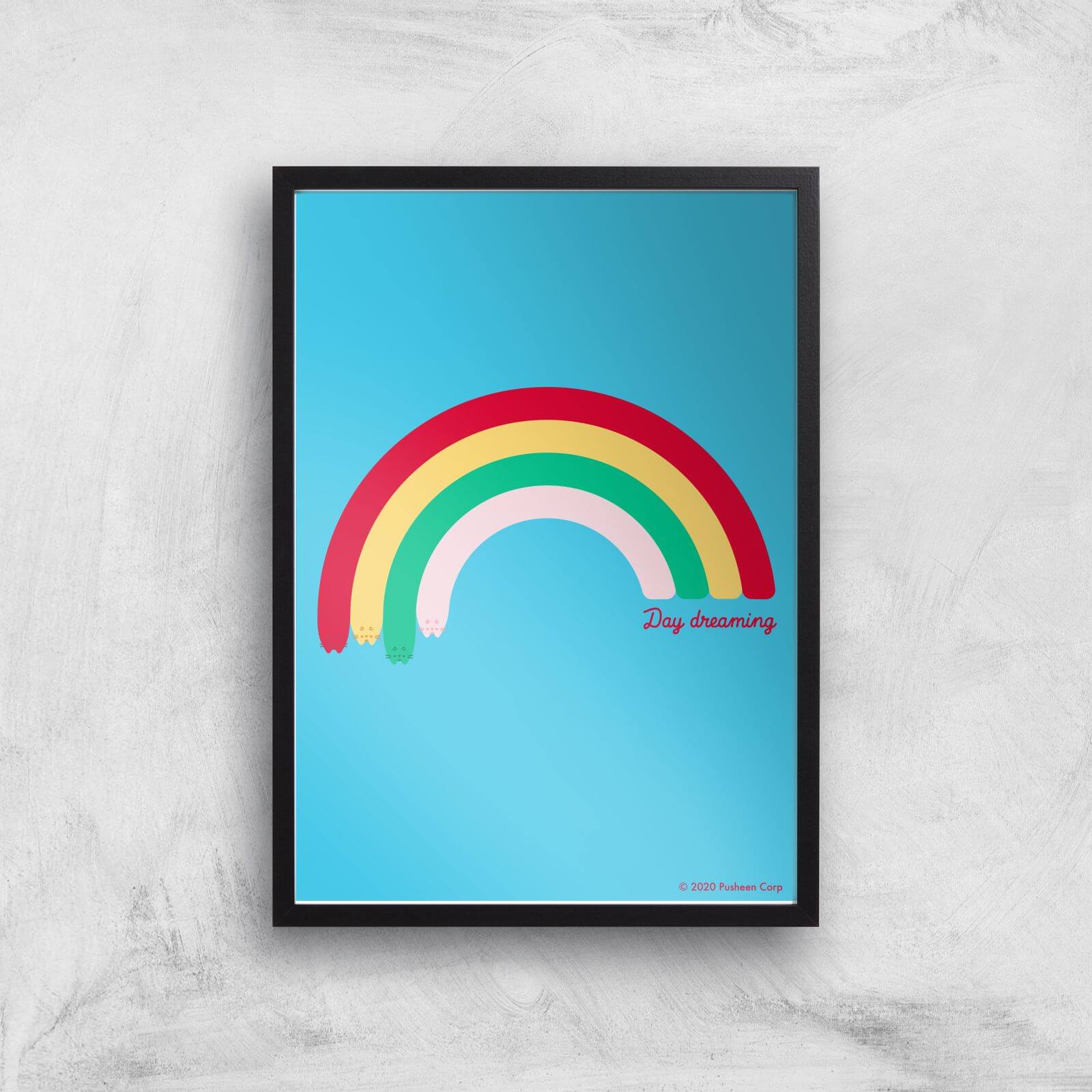 Pusheen Large Rainbow Giclee Art Print - A3 - Black Frame
