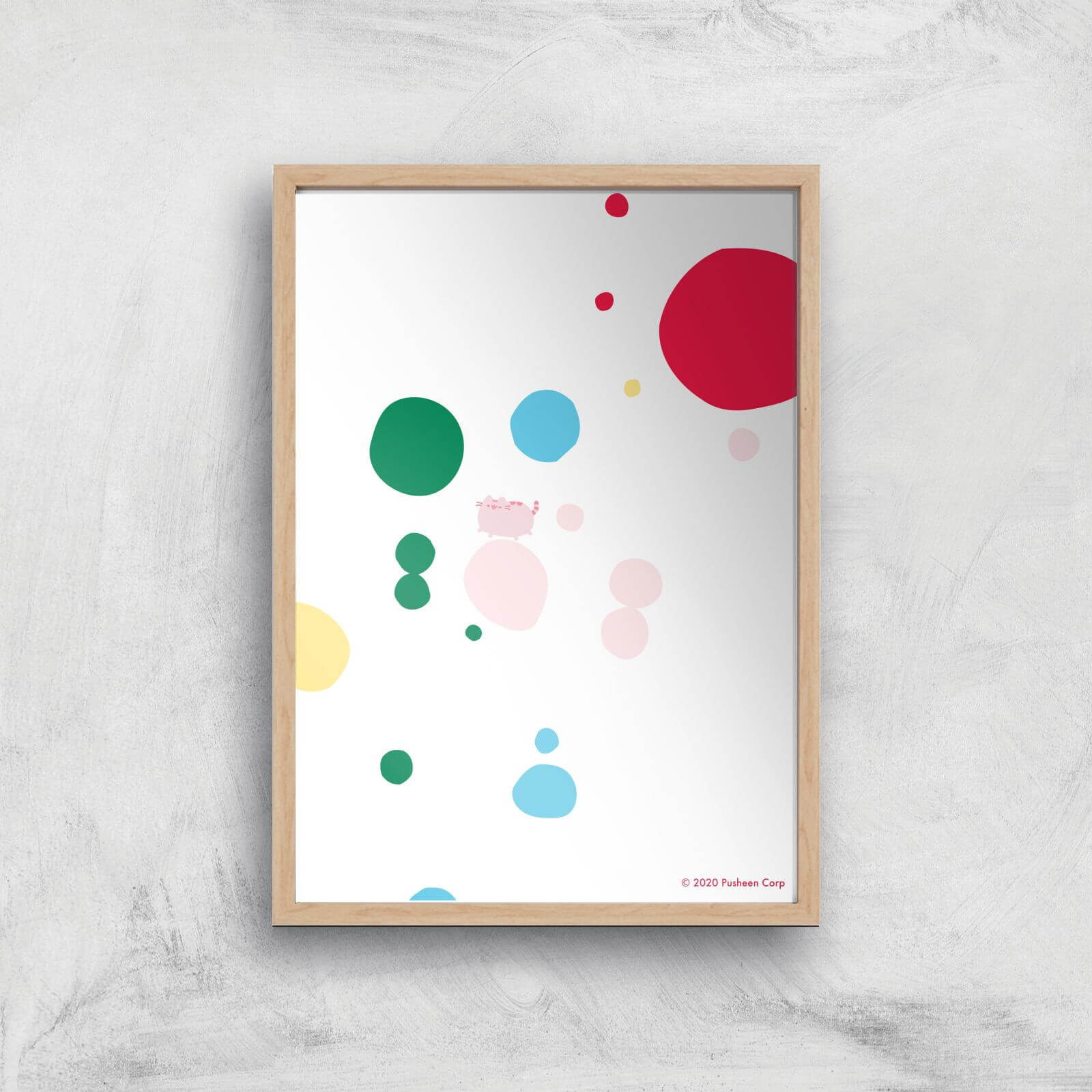 Pusheen Spotty Giclee Art Print - A2 - Wooden Frame