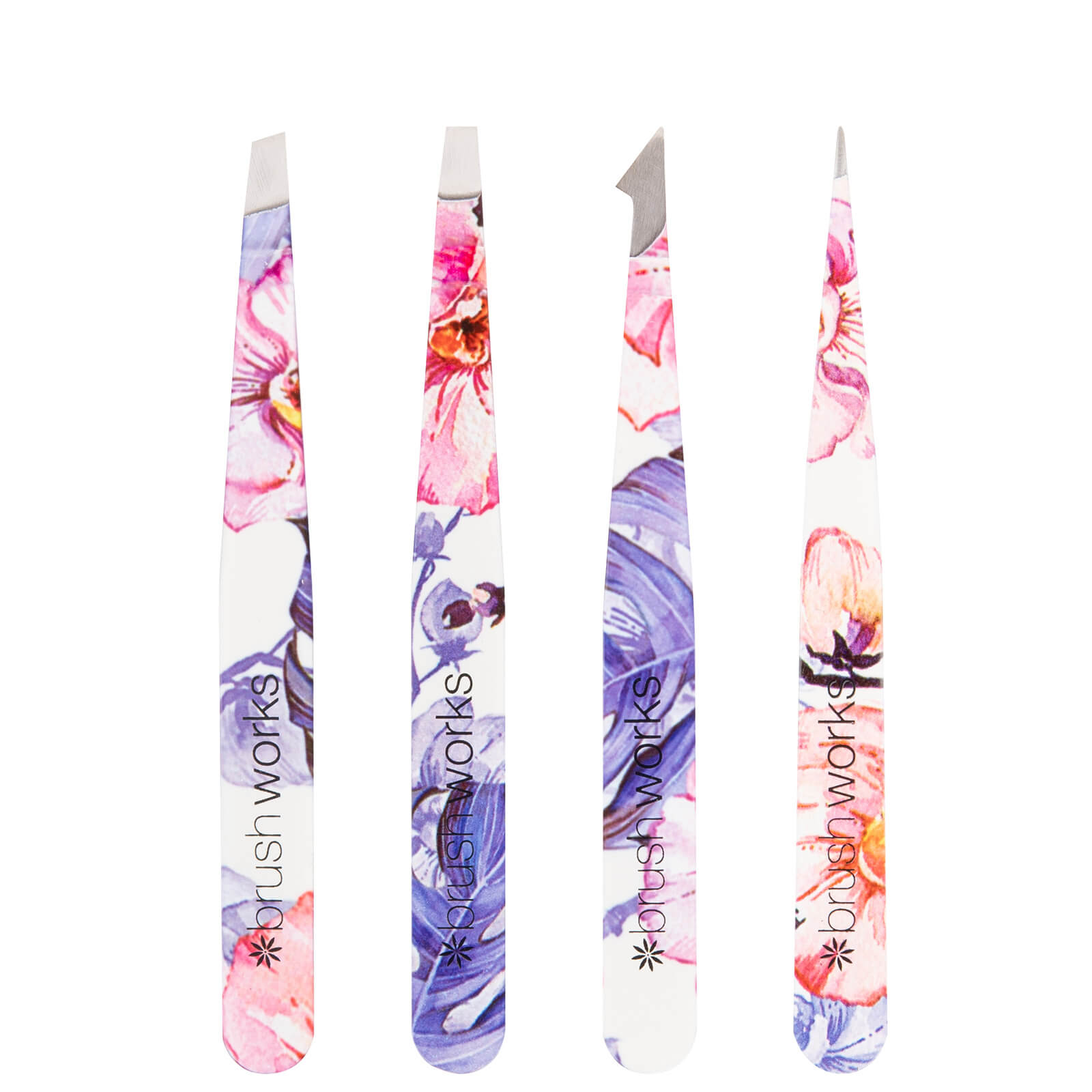 

brushworks HD 4 Piece Combination Tweezer Set - Floral