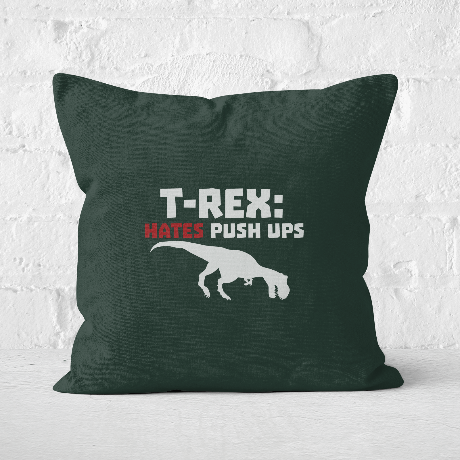 T-Rex Hates Pushups (white) Square Cushion - 40x40cm - Soft Touch