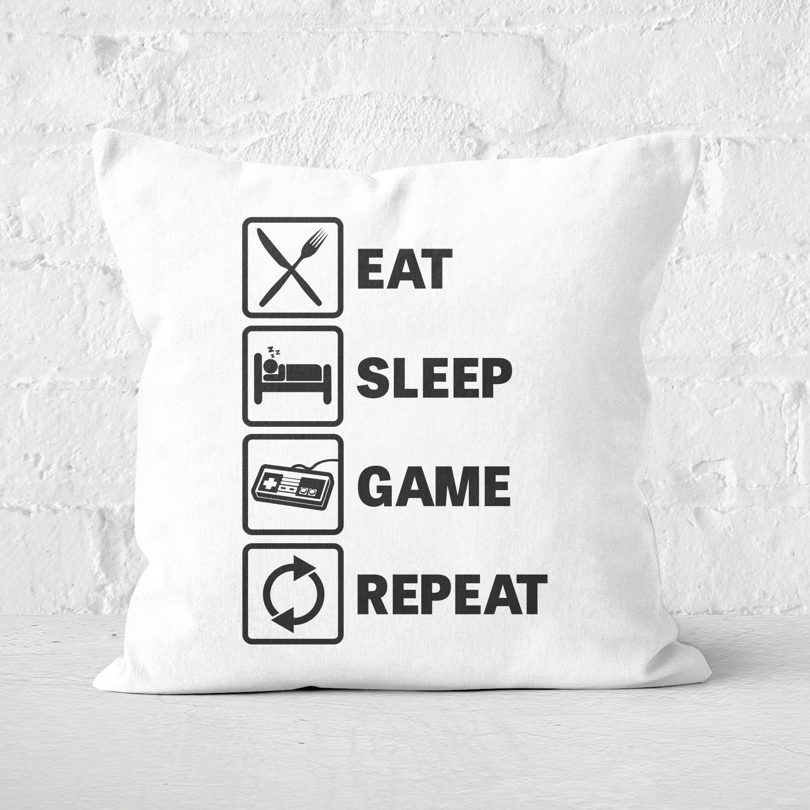 Eat Sleep Game Repeat Square Cushion - 60x60cm - Soft Touch