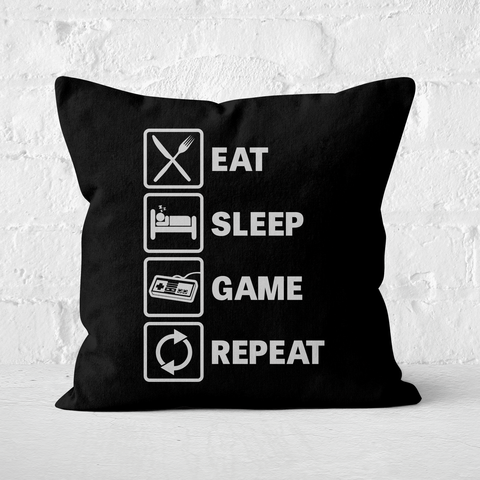 Eat Sleep Game Repeat Square Cushion - 60x60cm - Soft Touch
