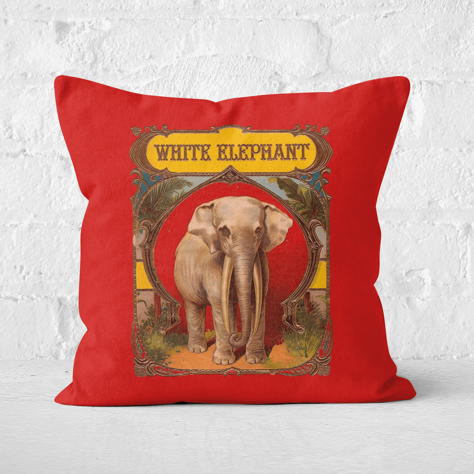 Pressed Flowers White Elephant Square Cushion - 60x60cm - Soft Touch