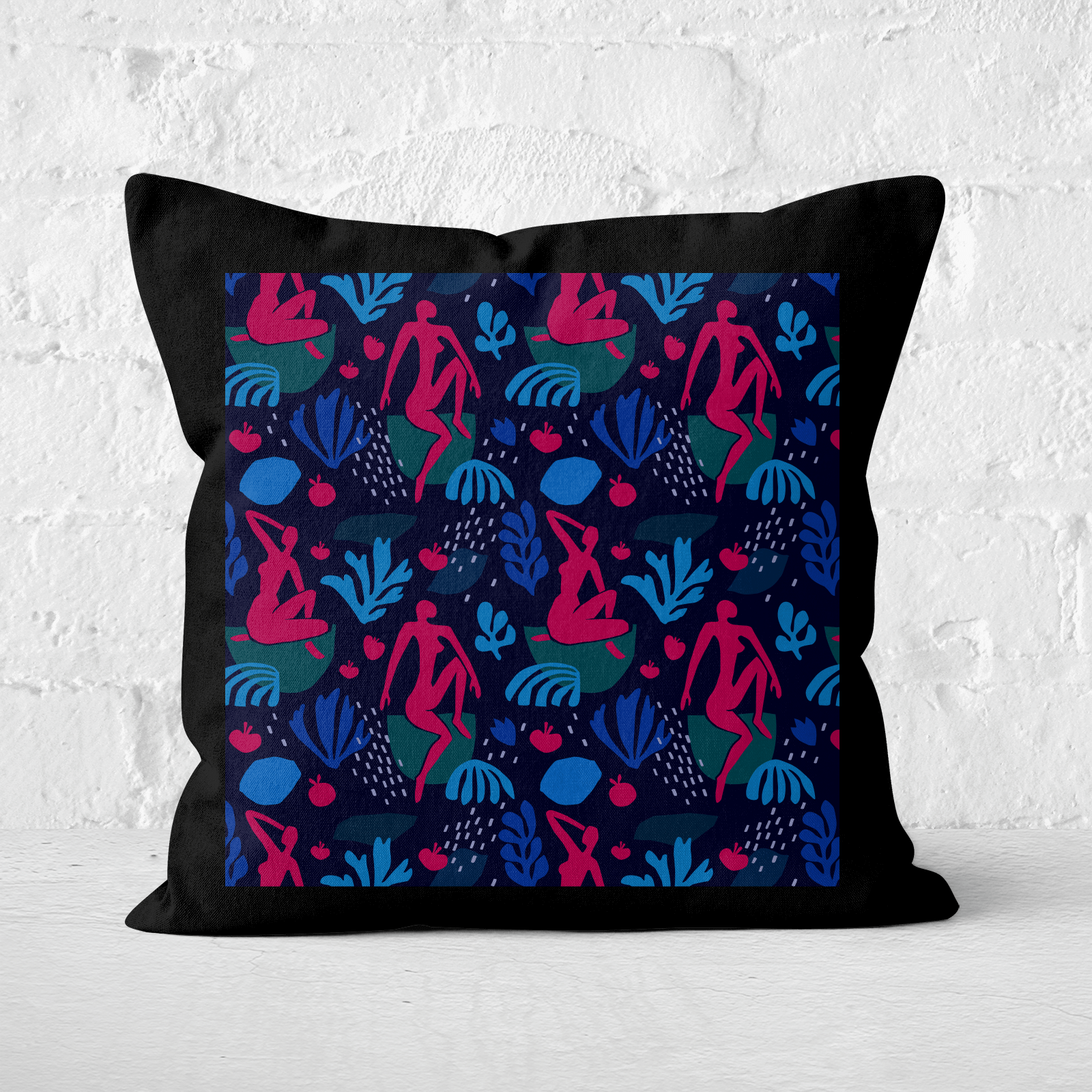 Pressed Flowers Silhouete And Leaves Square Cushion - 60x60cm - Soft Touch