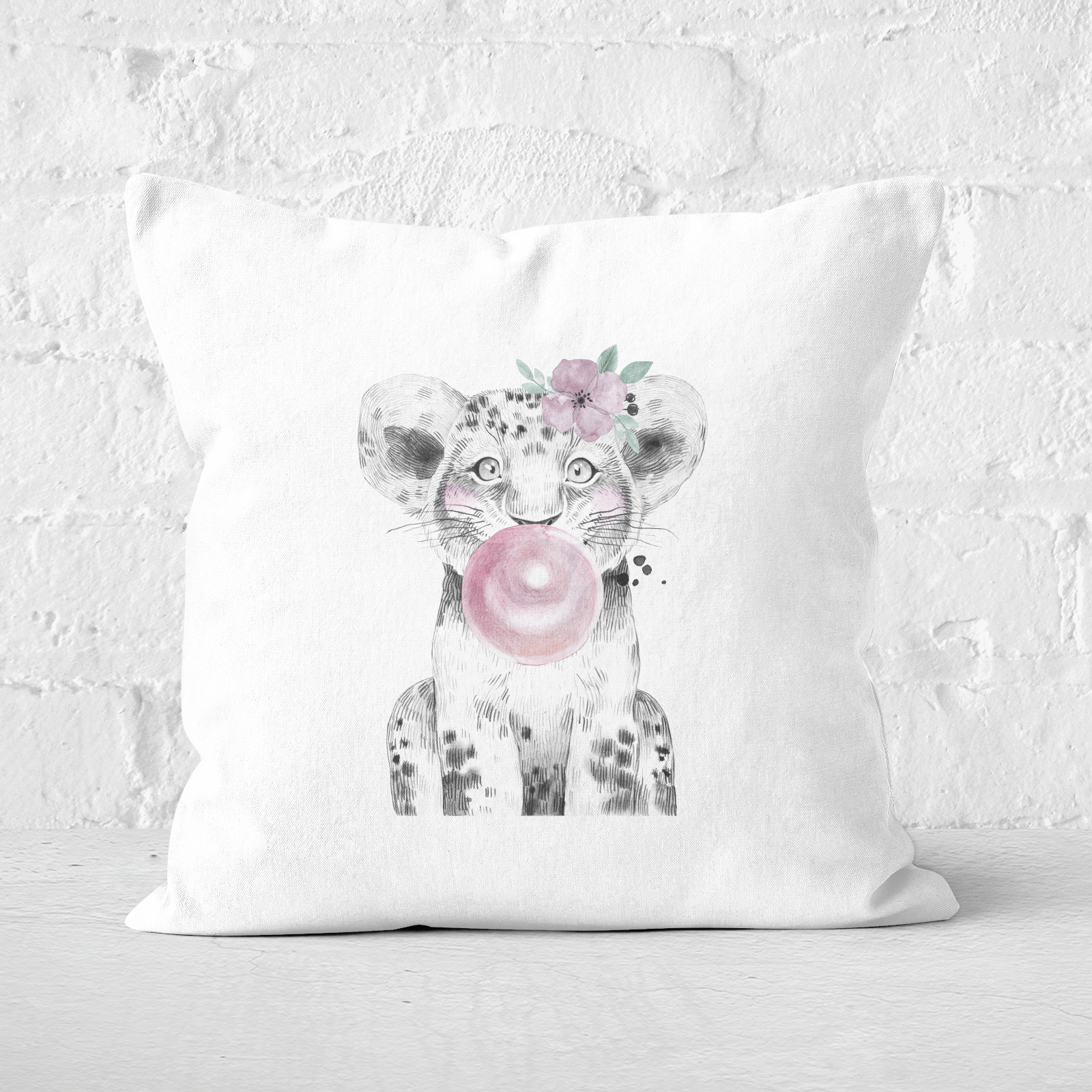 Pressed Flowers Bubblegum Cub Square Cushion - 60x60cm - Soft Touch