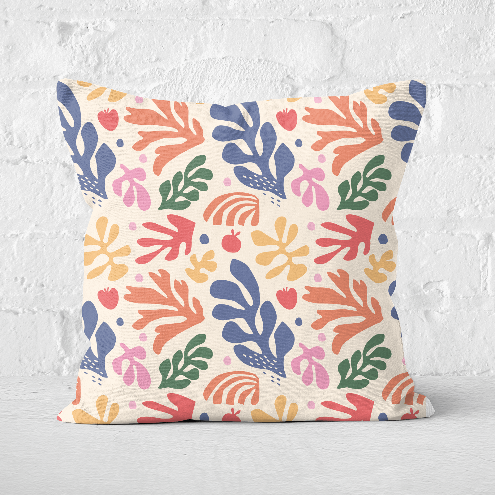 Pressed Flowers Nude Rainbow Leaves Square Cushion - 60x60cm - Soft Touch