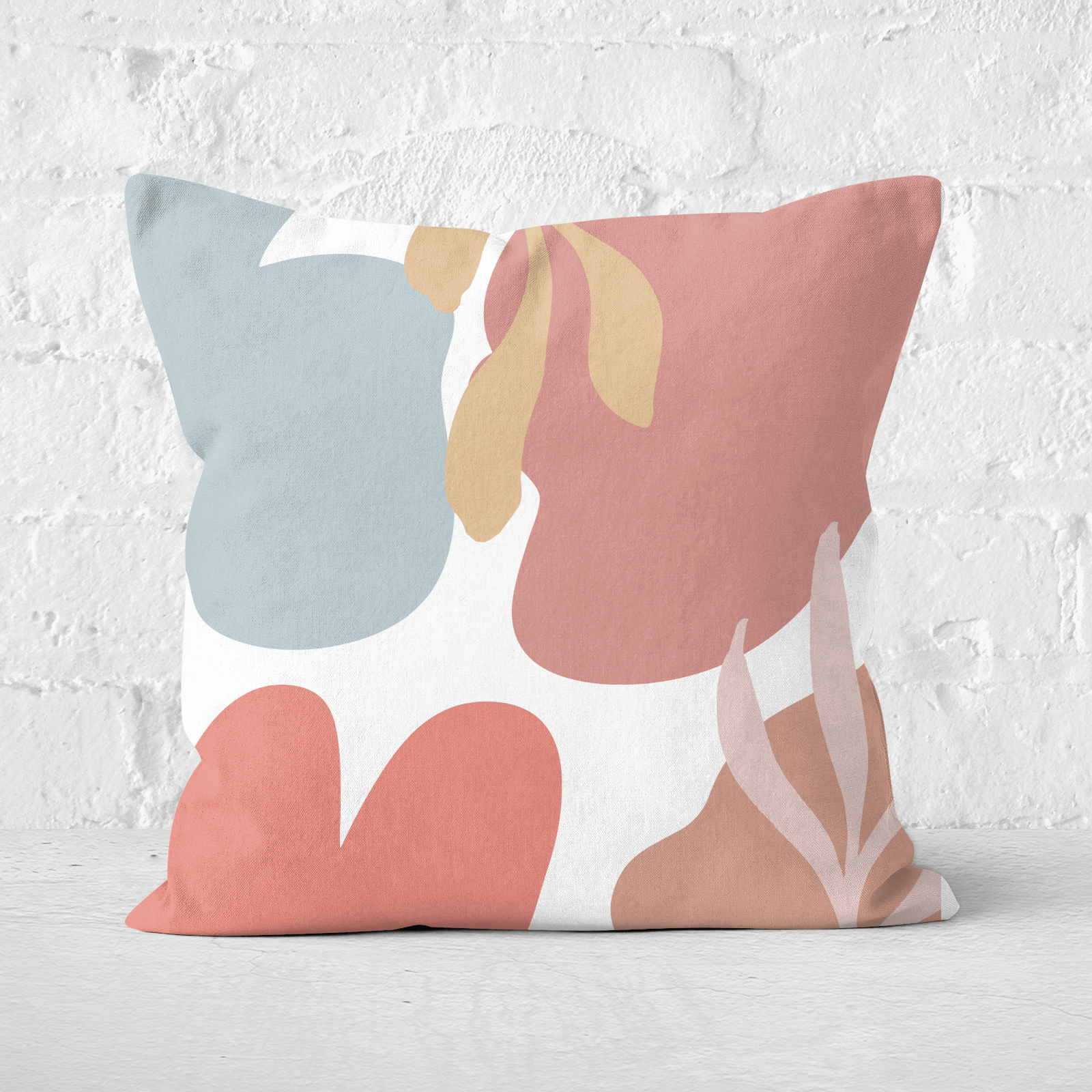 Pressed Flowers Abstract Clouds And Leaves Square Cushion - 60x60cm - Soft Touch