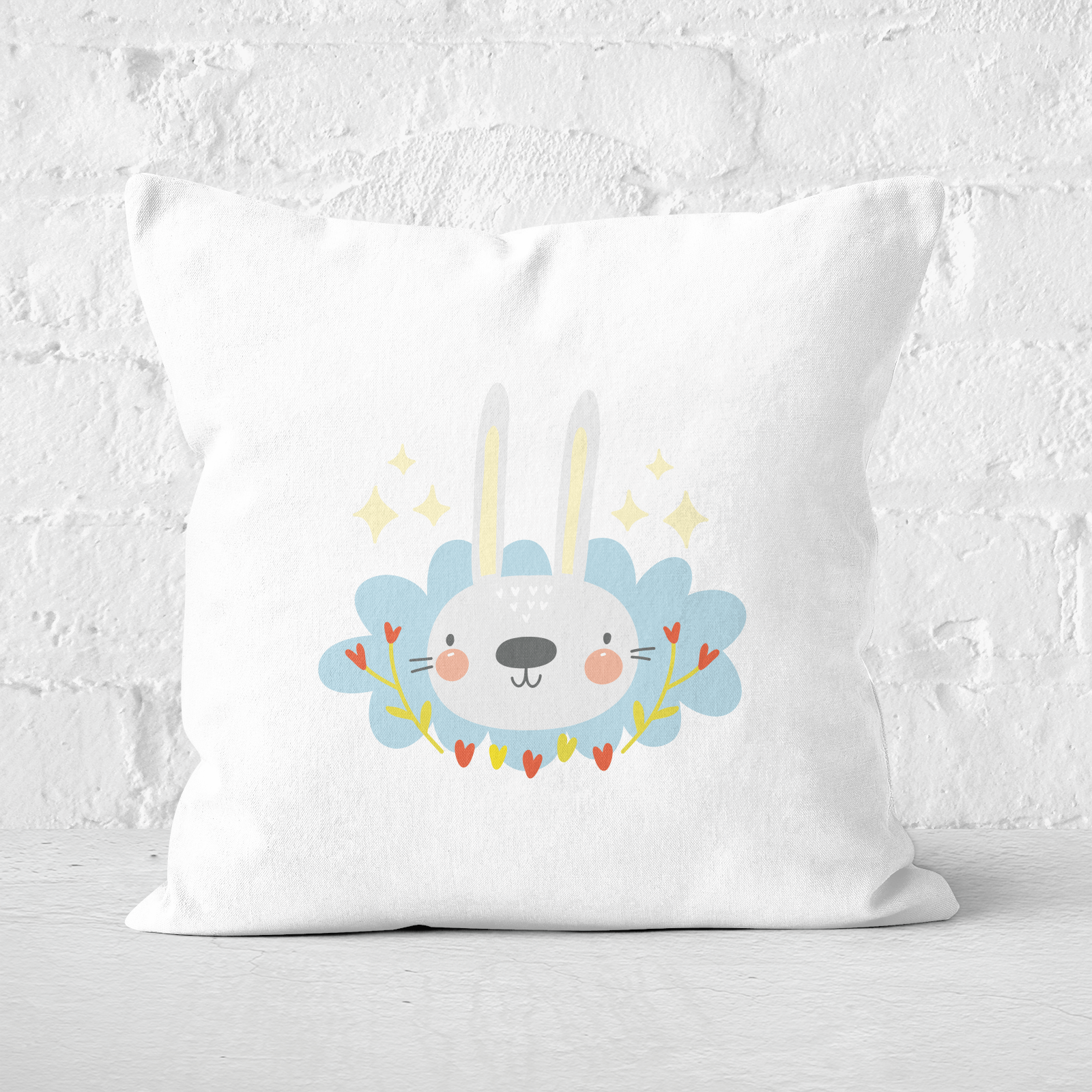 Pressed Flowers Easter Bunny Square Cushion - 50x50cm - Soft Touch