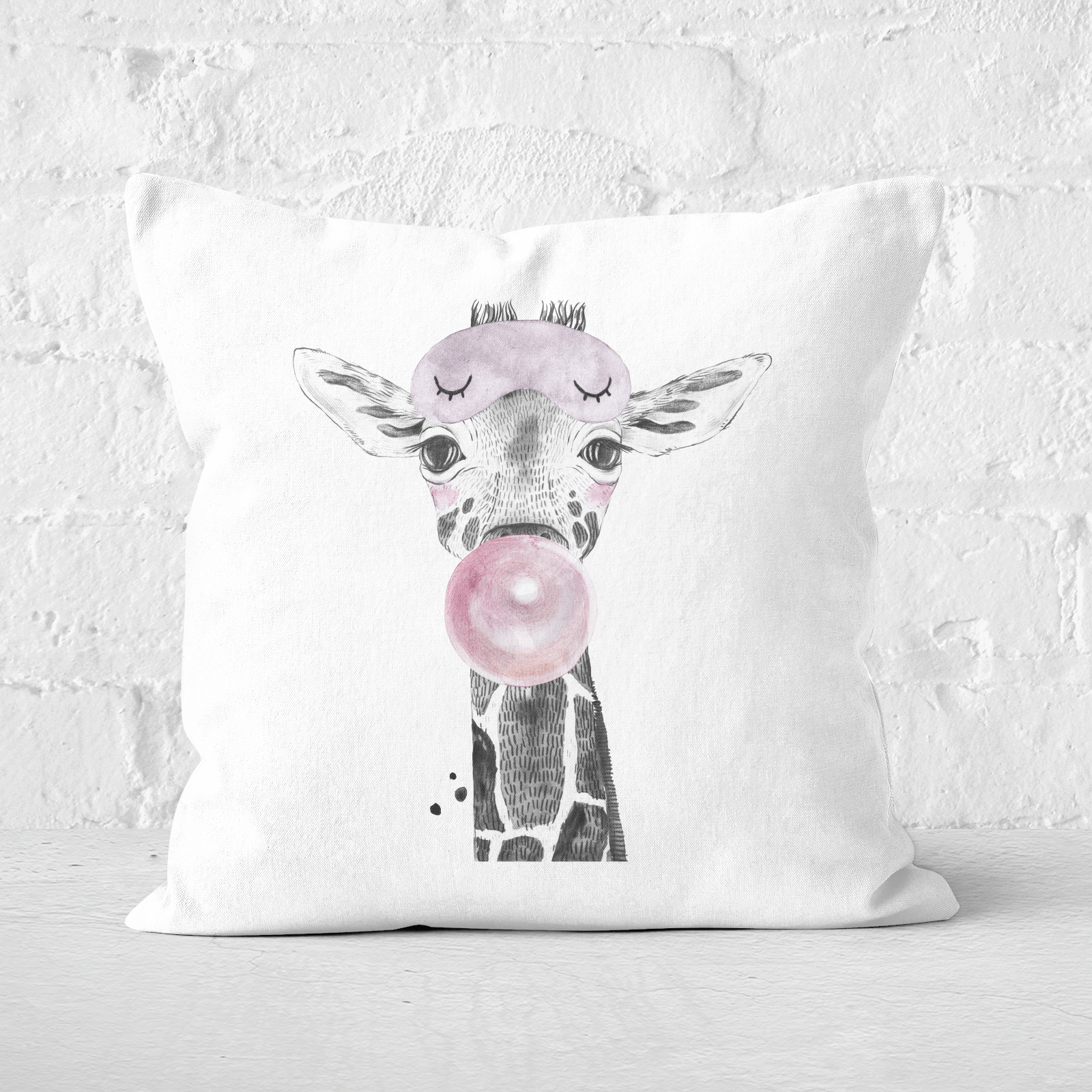 Pressed Flowers Bubblegum Giraffe Square Cushion - 60x60cm - Soft Touch