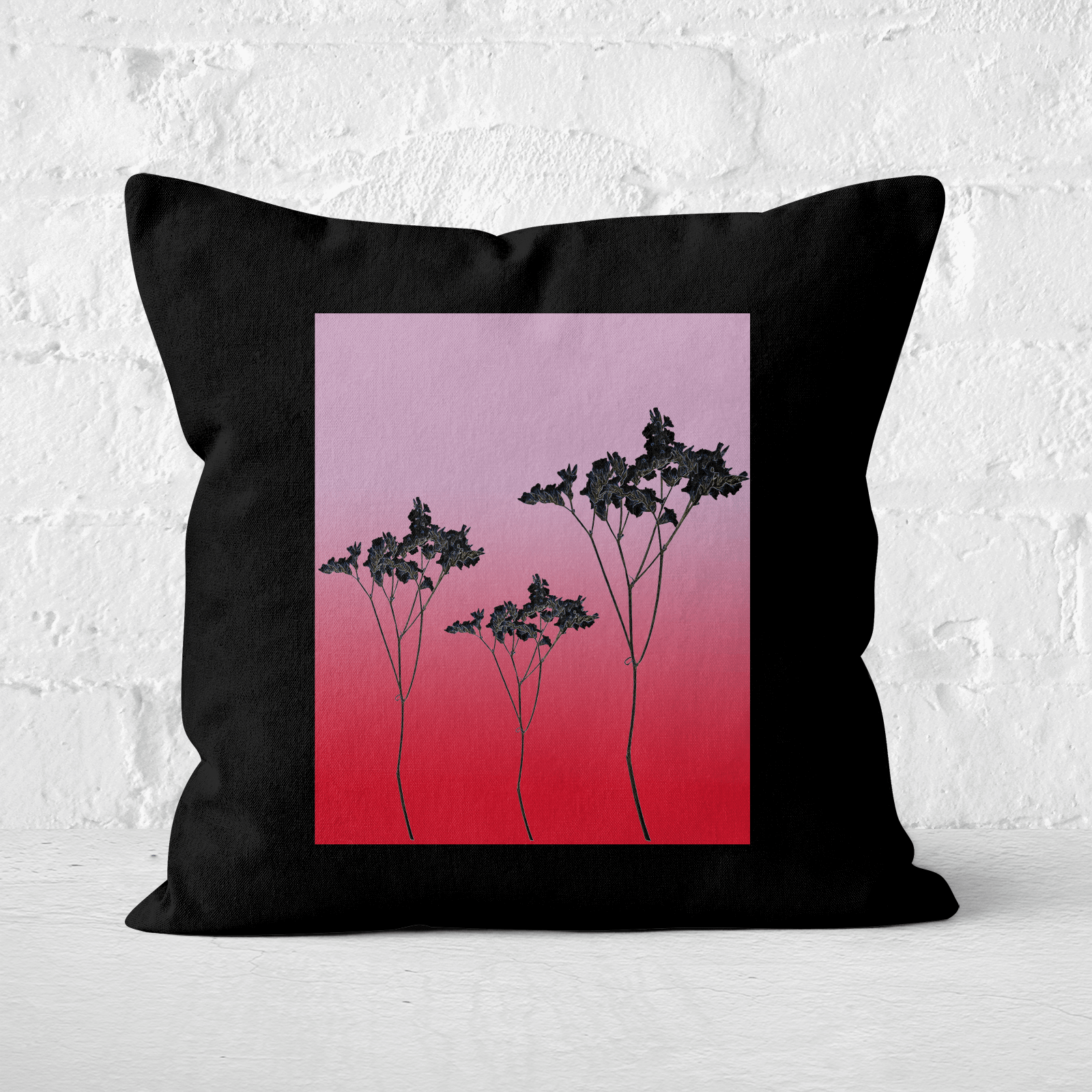 Pressed Flowers Ombre Sunset Flowers Square Cushion - 60x60cm - Soft Touch