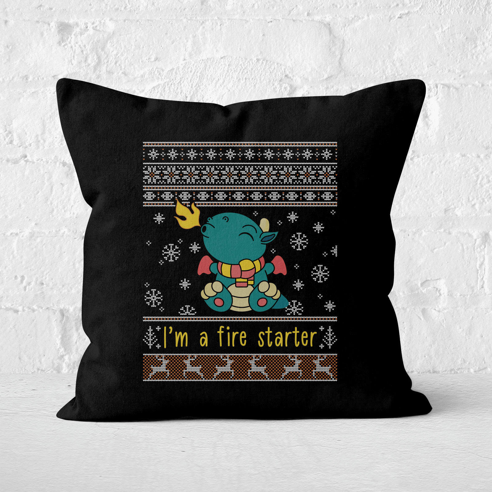 Cute Dragon Christmas Jumper Square Cushion - 60x60cm - Soft Touch