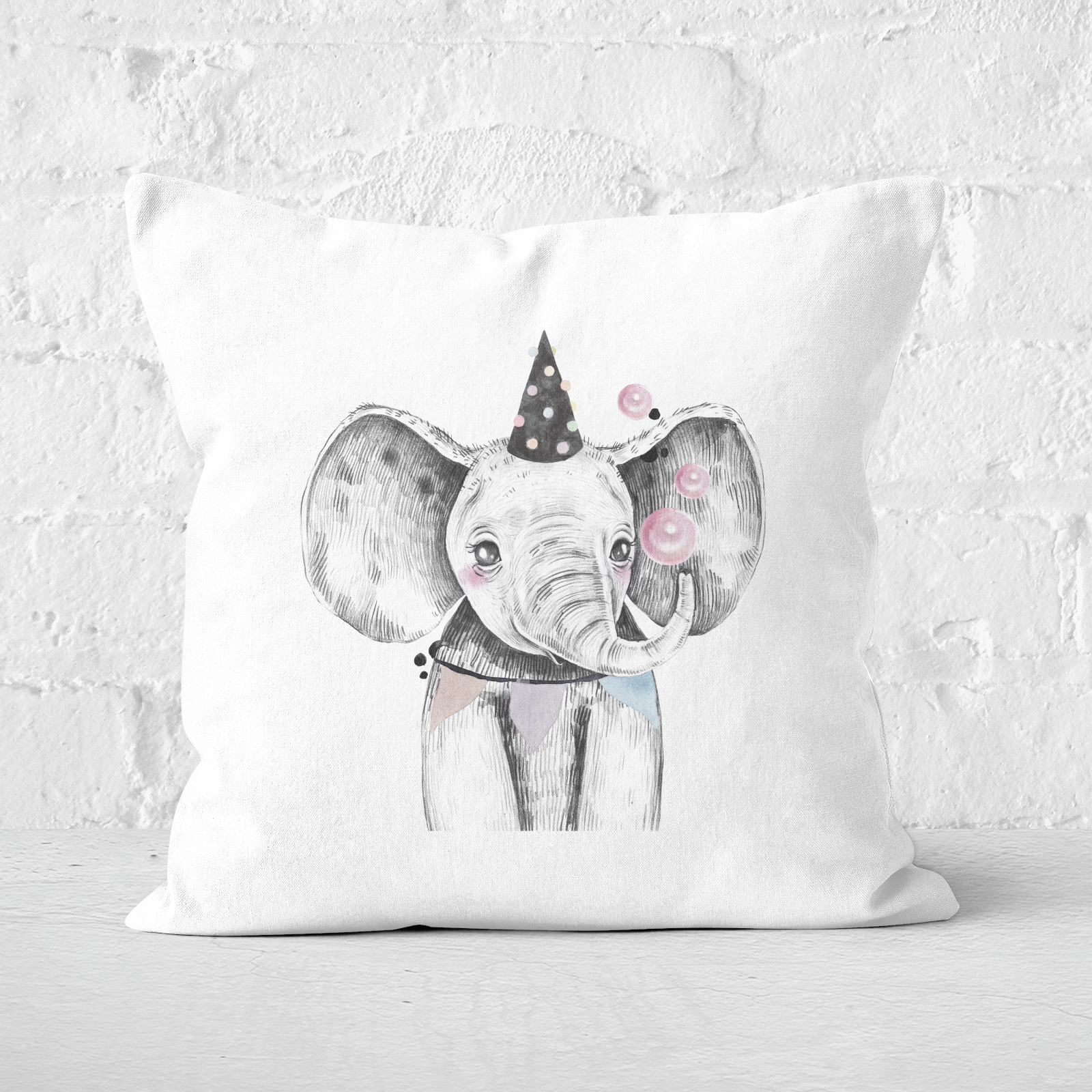 Pressed Flowers Party Elephant Square Cushion - 60x60cm - Soft Touch