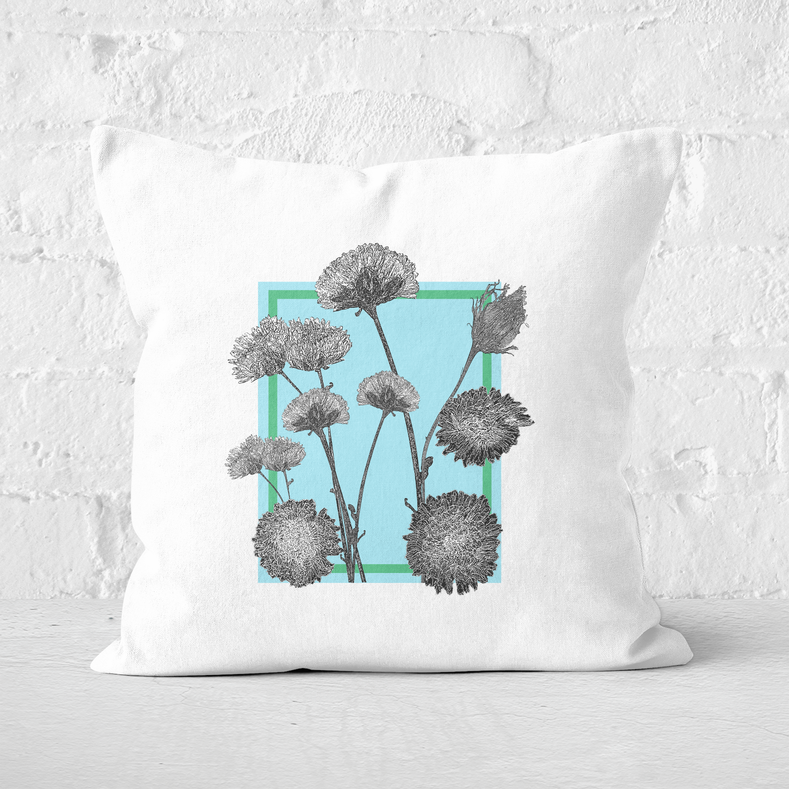 Pressed Flowers Cool Tones Framed Sketched Flowers Square Cushion - 60x60cm - Soft Touch