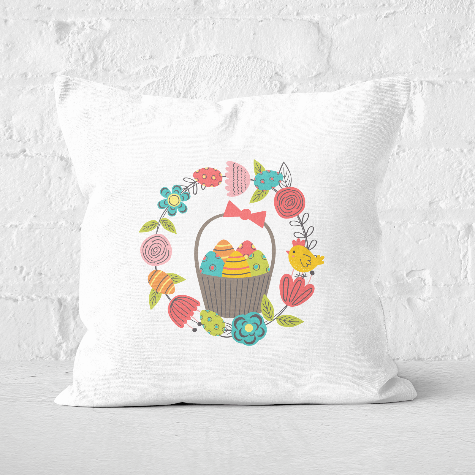 Pressed Flowers Easter Egg Basket Square Cushion - 60x60cm - Soft Touch