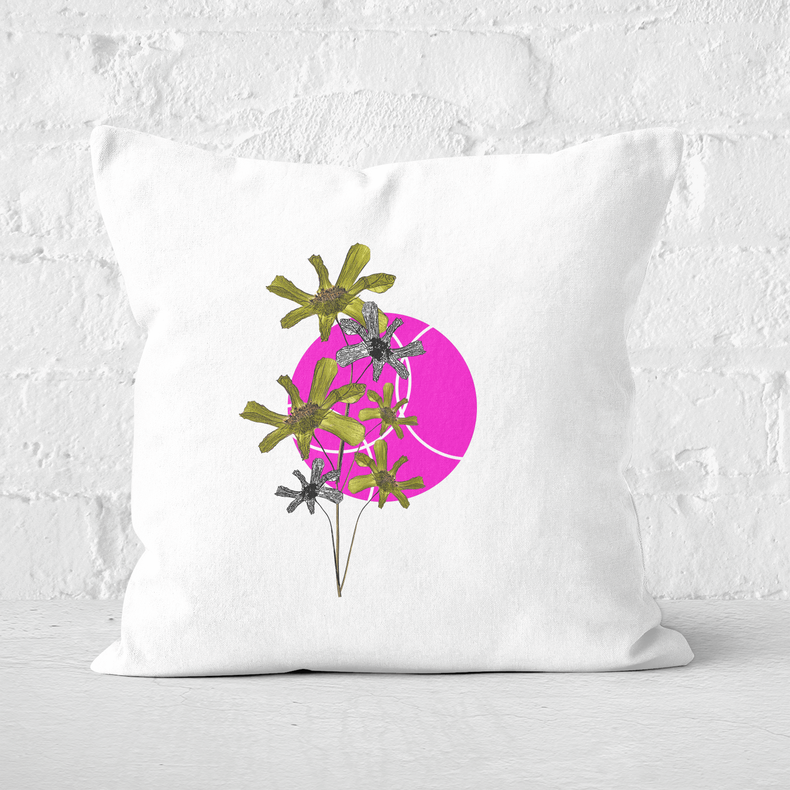 Pressed Flowers Hot Tone Flowers And Circles Square Cushion - 50x50cm - Soft Touch