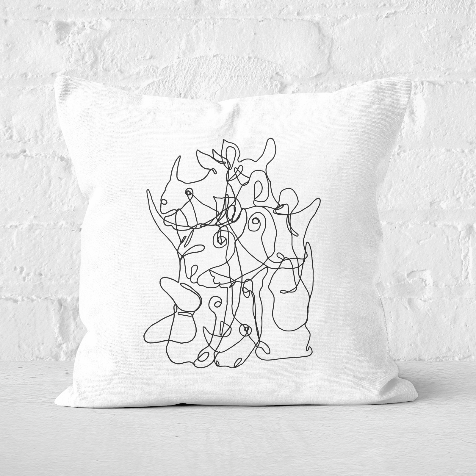 Pressed Flowers Rhino Scribbles Square Cushion - 60x60cm - Soft Touch