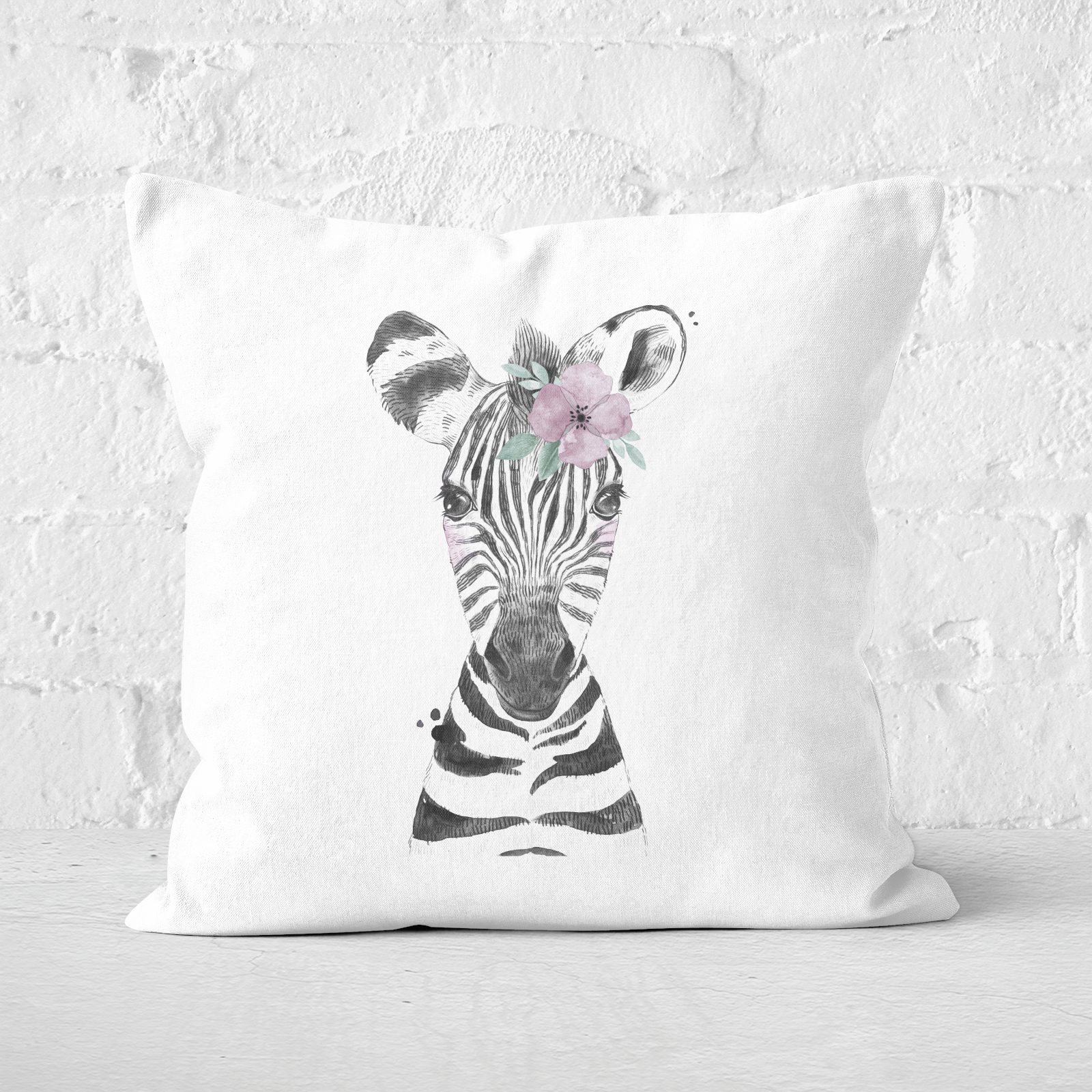 Pressed Flowers Floral Zebra Square Cushion - 60x60cm - Soft Touch